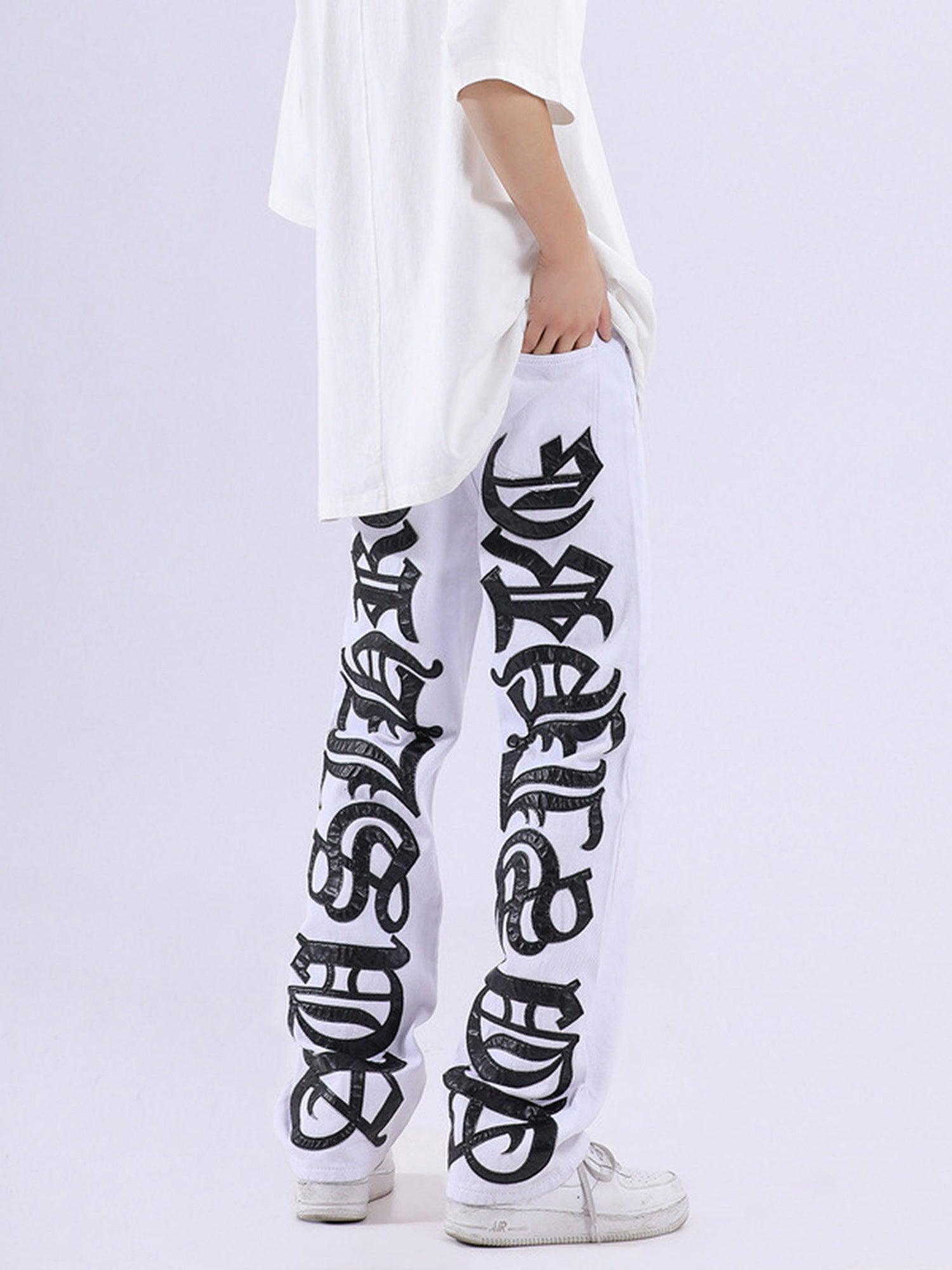 Sneakerhub Burning Text Embroidered Letters Jeans -1478 - sneakershuborg