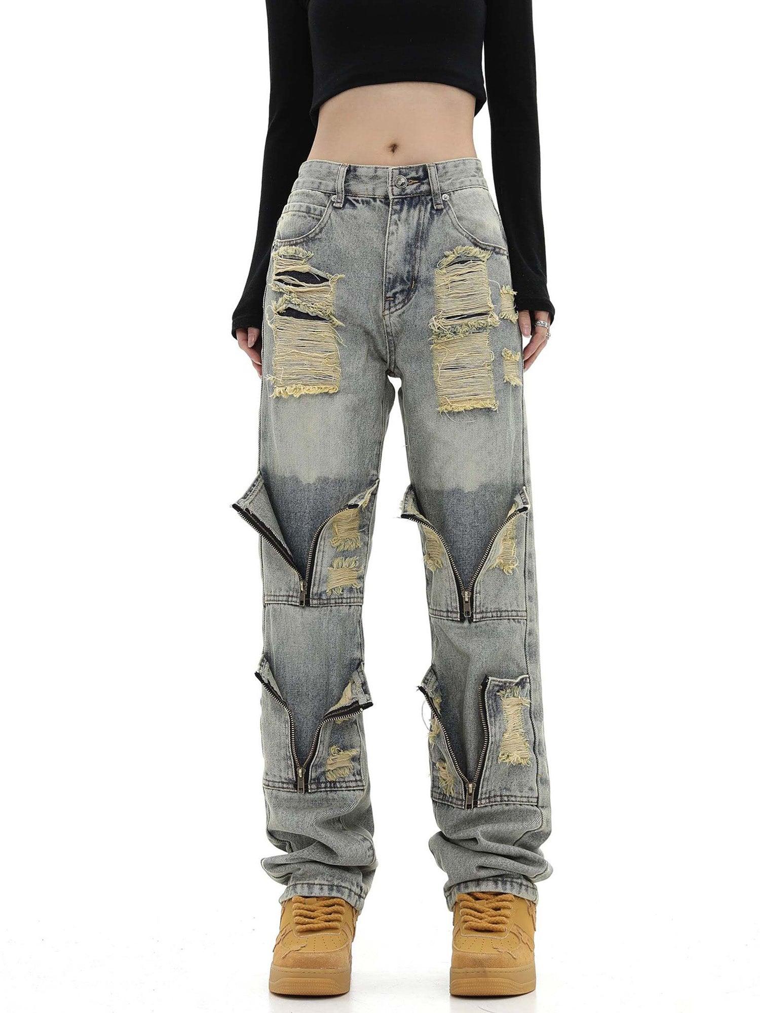 High Street Washed And Torn Work Pockets Denim Pants- 1646 - sneakershuborg