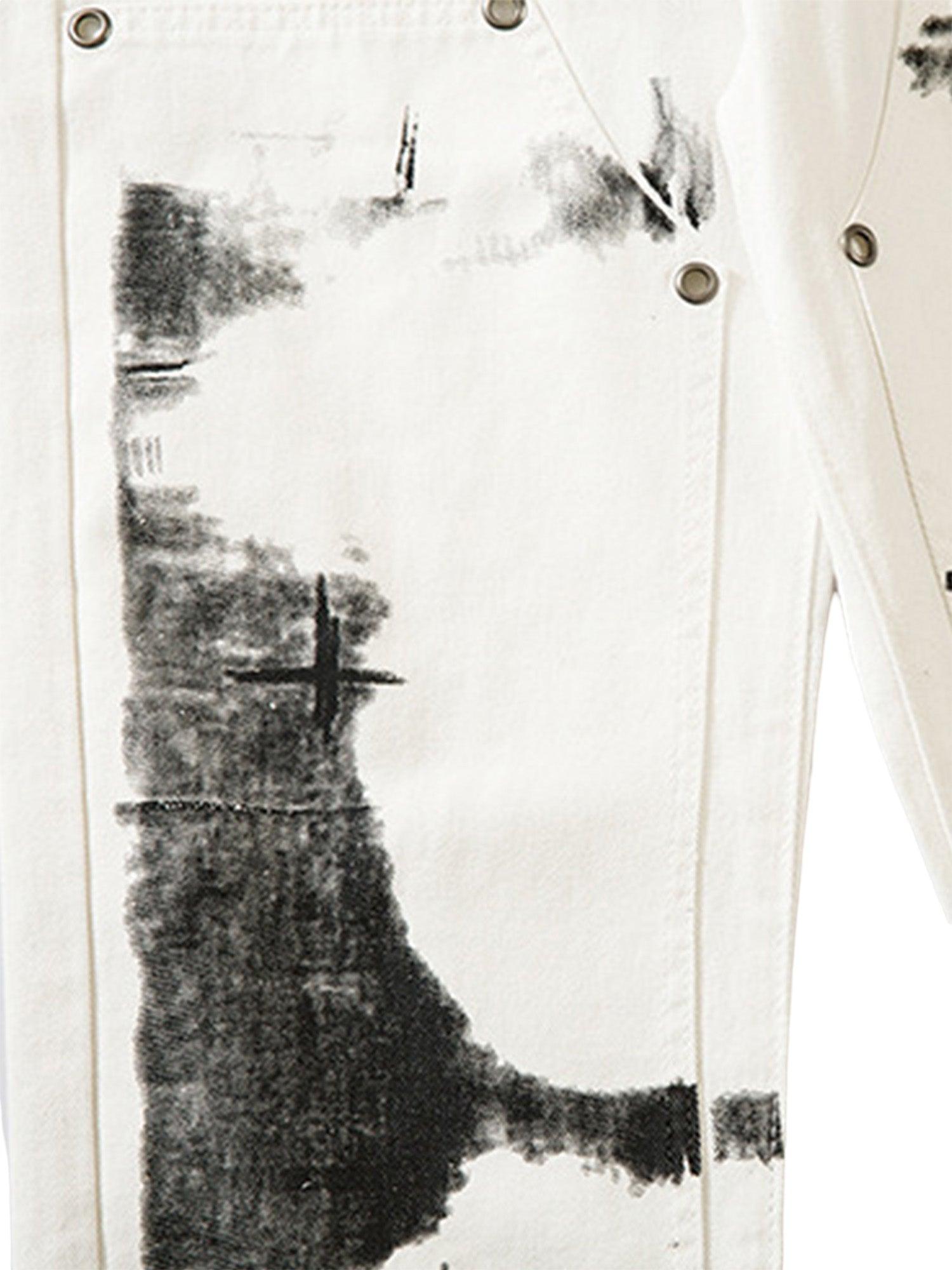 The Supermade Graffiti Print White Straight Jeans -1184 - sneakershuborg