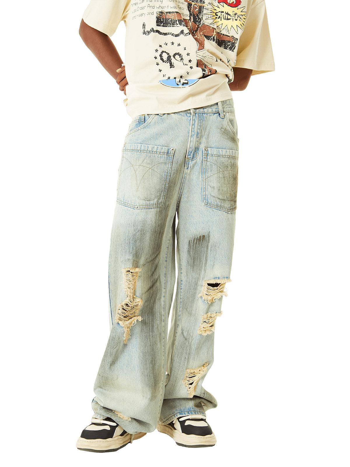 Sneakerhub Retro Washed Reverse Design Hip-Hop Jeans - sneakershuborg