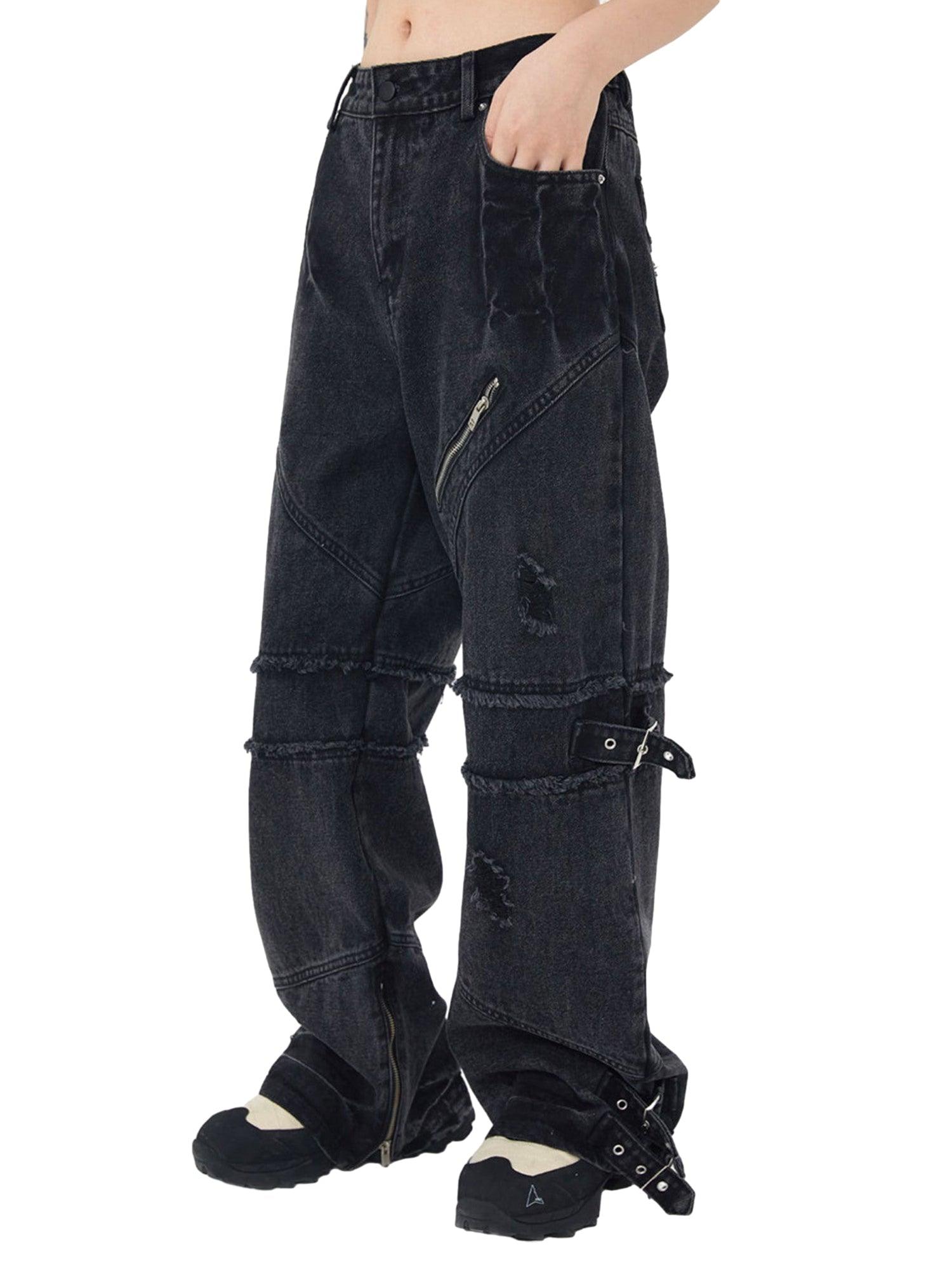 Hip-hop Retro Wash Old Punk Denim Pants-1456 - sneakershuborg