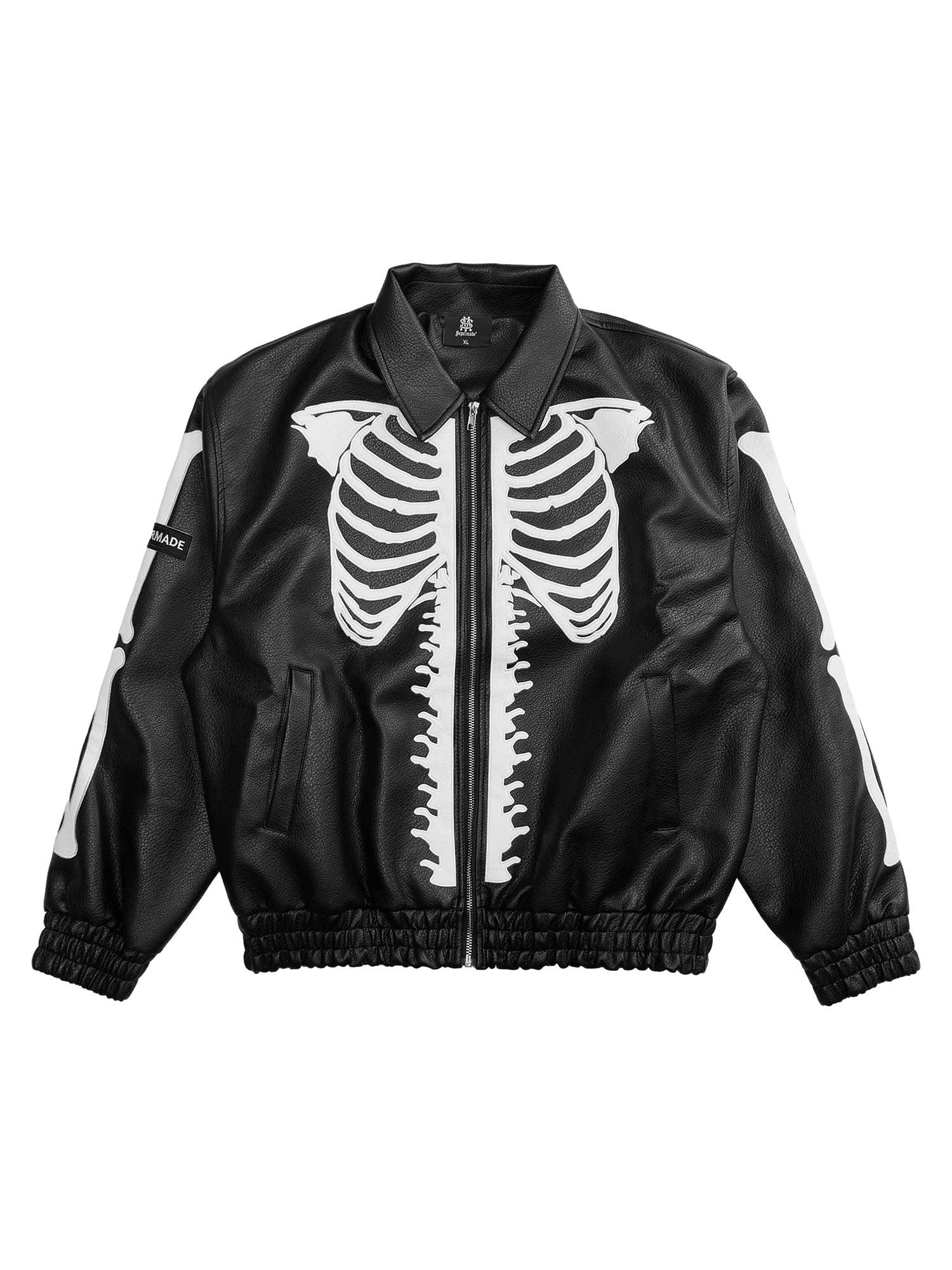 Sneakerhub Hip Hop Bones Embroidered Leather Jacket - 1833 - sneakershuborg