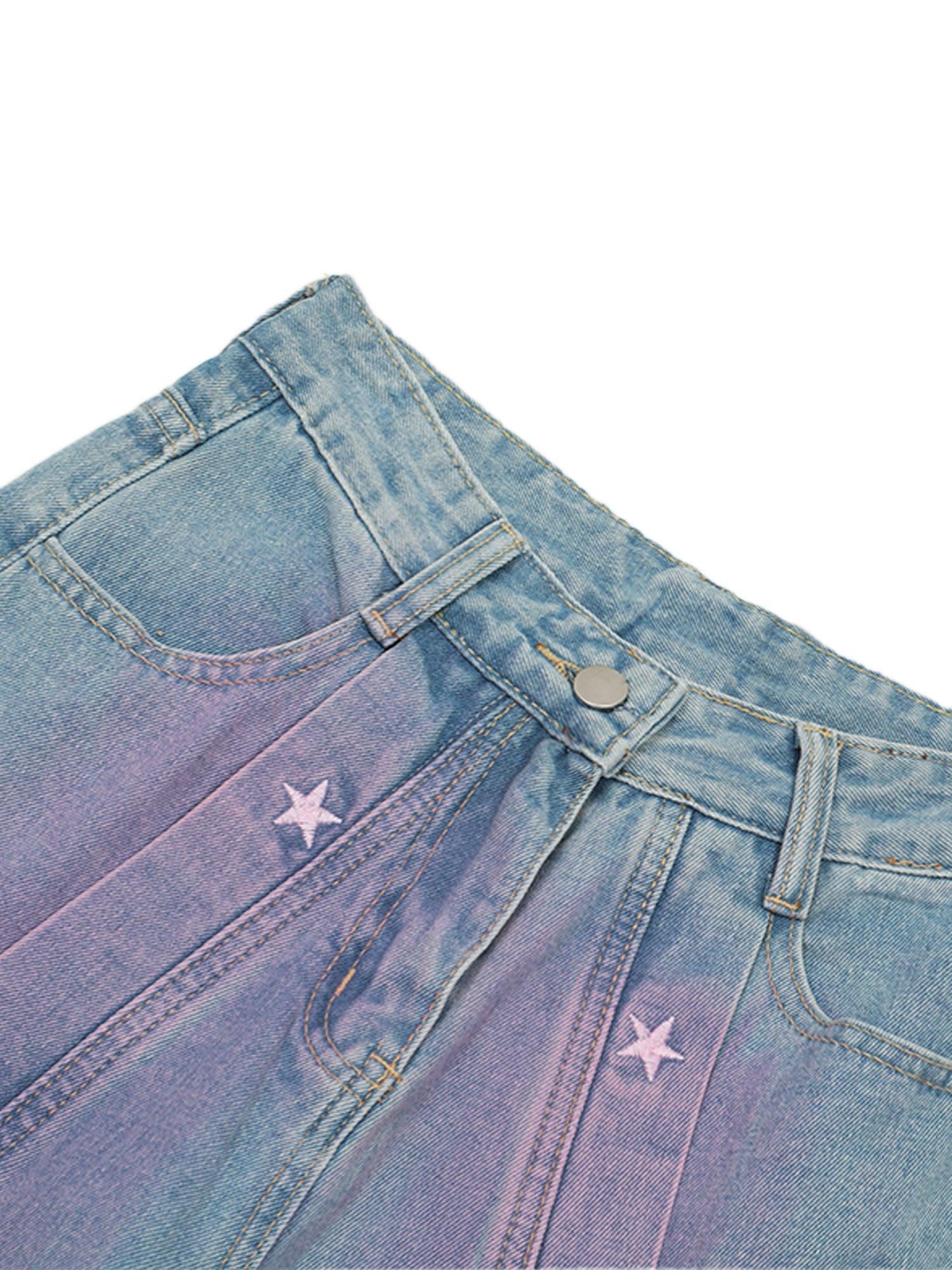 Sneakerhub American Retro Spray-painted Star Embroidered Jeans - sneakershuborg