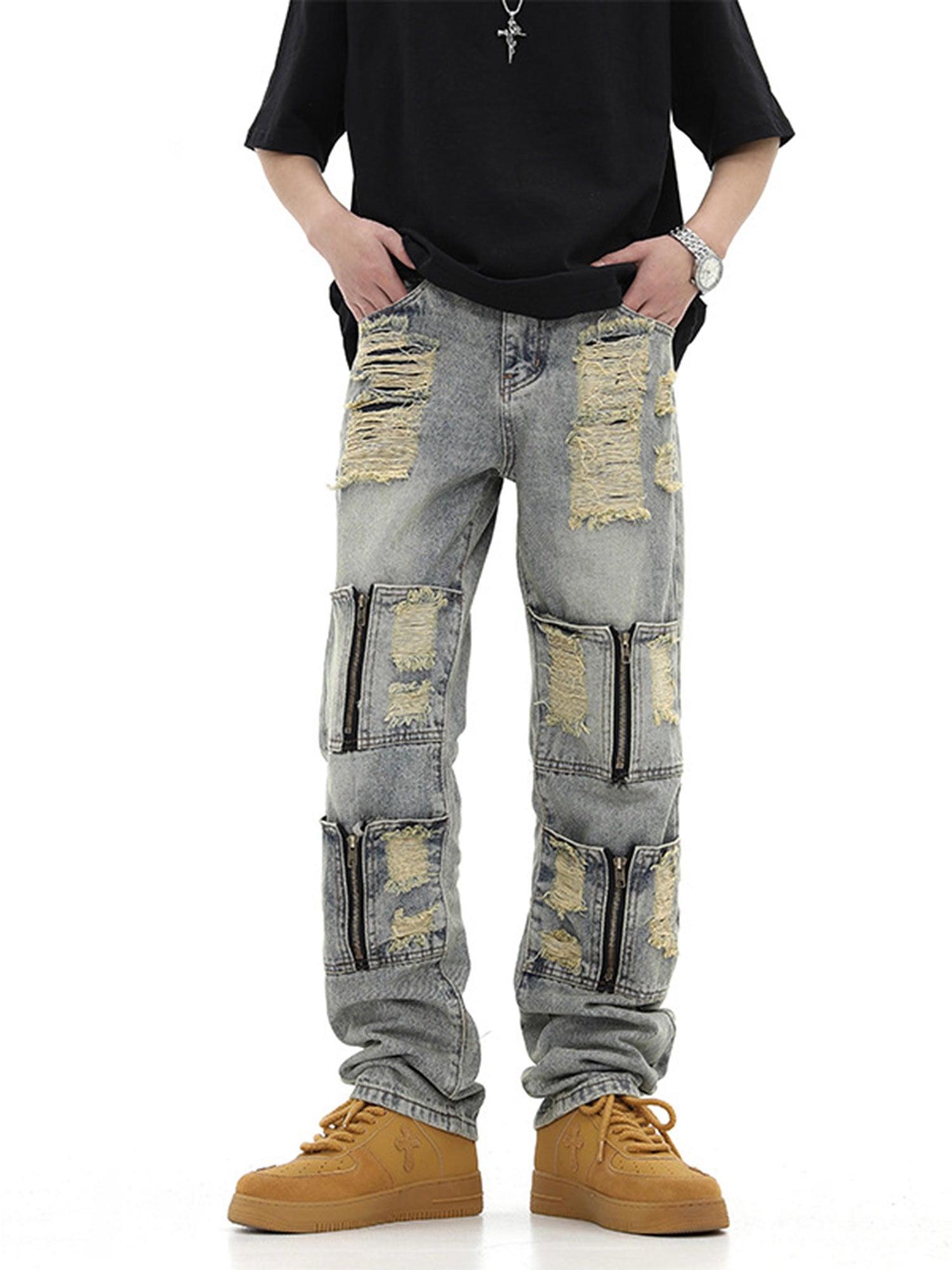 High Street Washed And Torn Work Pockets Denim Pants- 1646 - sneakershuborg