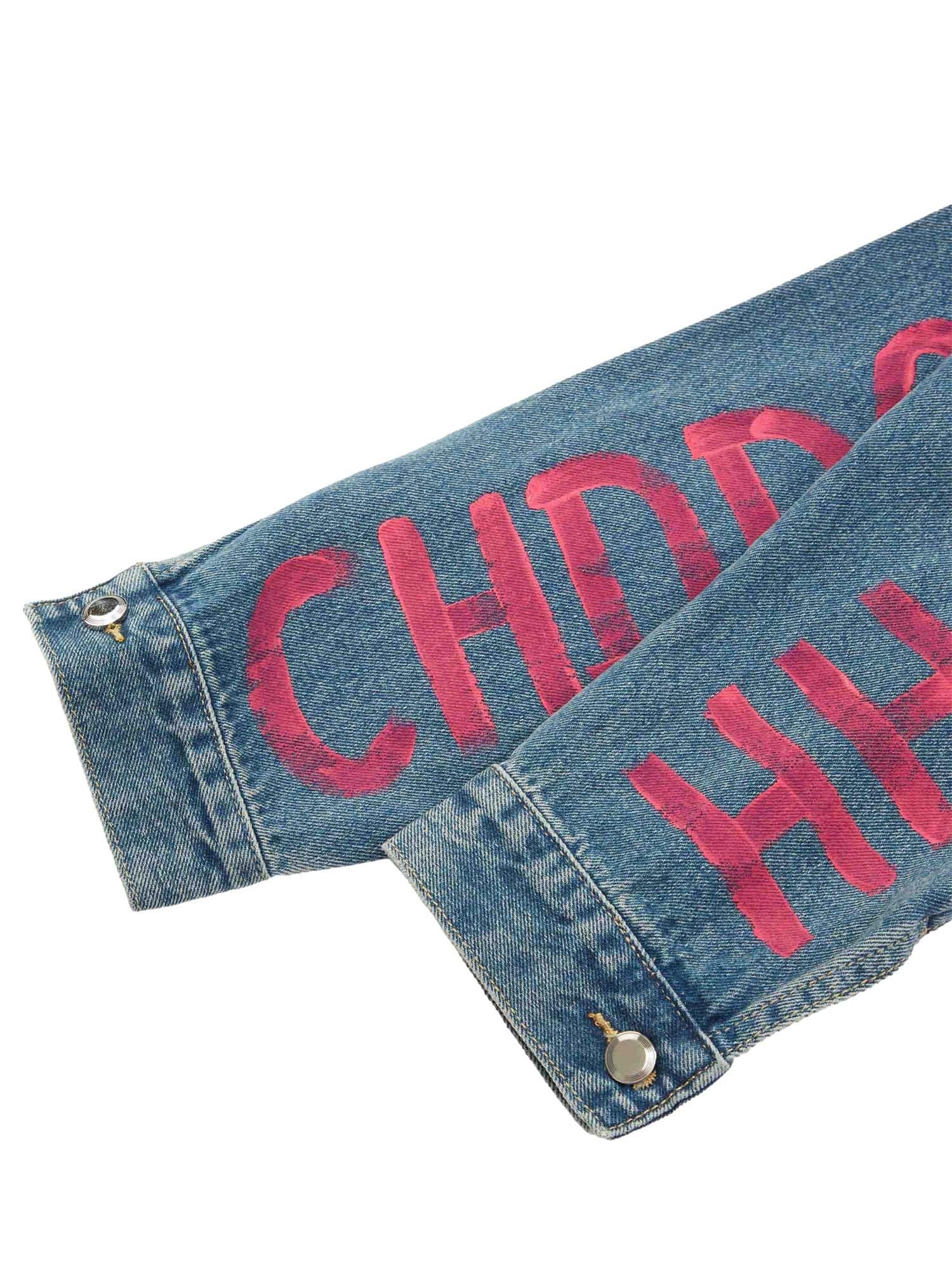 Sneakerhub High Street Graffiti Lettered Distressed Washed Denim Jacket - sneakershuborg