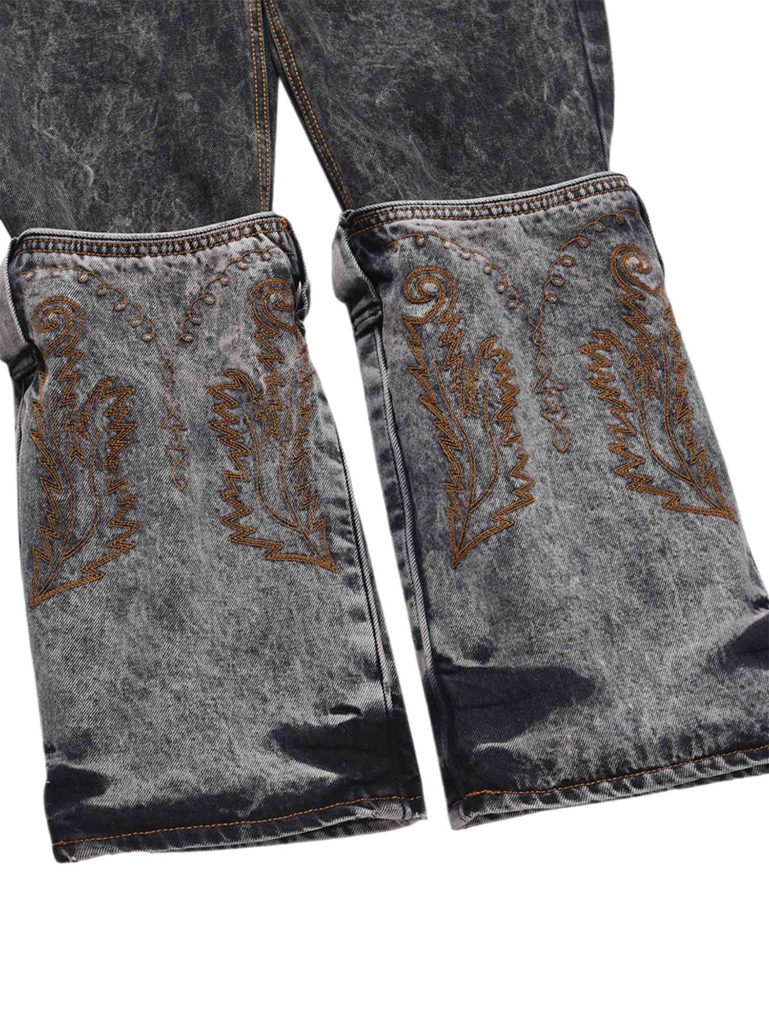 Sneakerhub Acid wash Embroidery Stitching Two-tone Jeans - 1744 - sneakershuborg