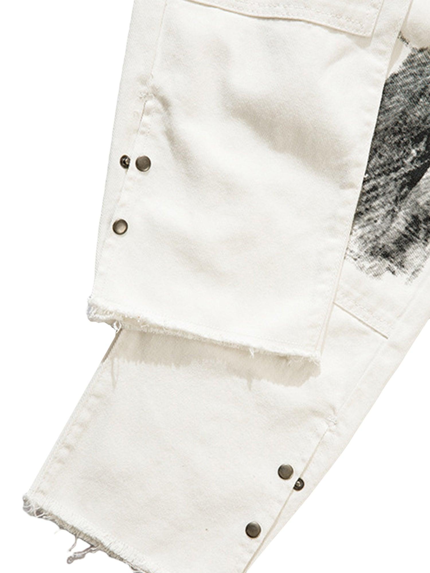 The Supermade Graffiti Print White Straight Jeans -1184 - sneakershuborg