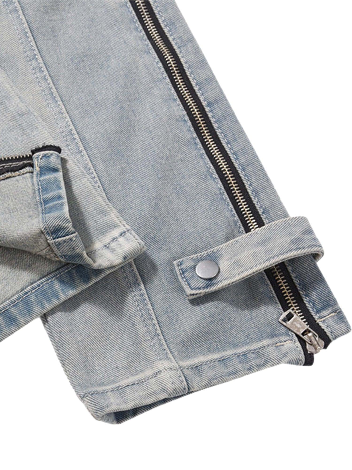 Sneakerhub High Street Hip-hop Zipper Straight Jeans - sneakershuborg