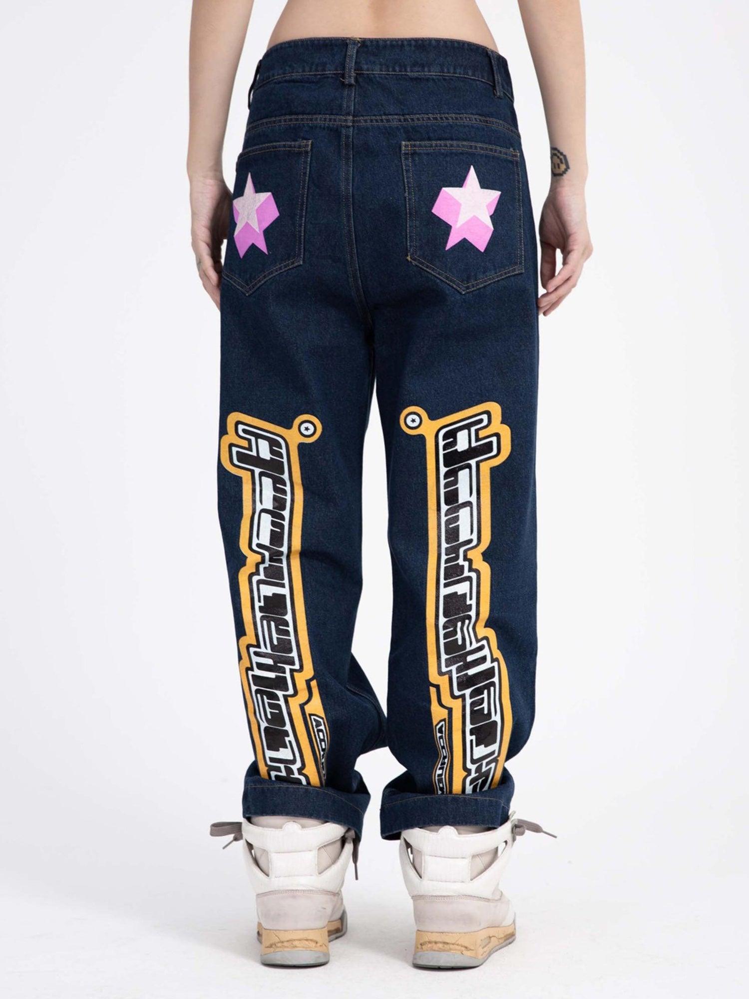 Sneakerhub Star Letter Print Jeans - 1594 - sneakershuborg