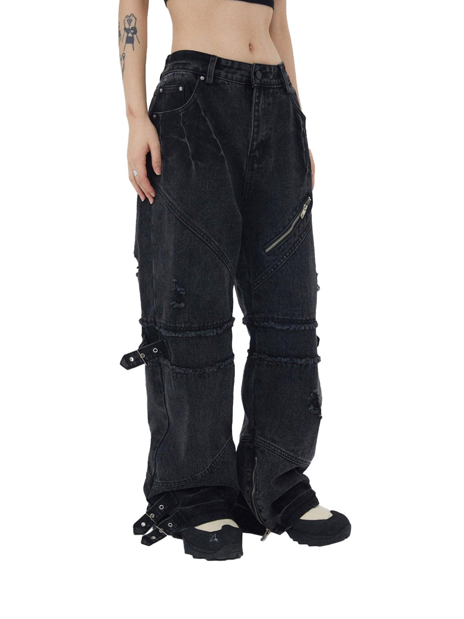 Hip-hop Retro Wash Old Punk Denim Pants-1456 - sneakershuborg