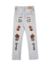 Sneakerhub Skull Flame Monogram Embroidered Slim Fit Jeans - sneakershuborg