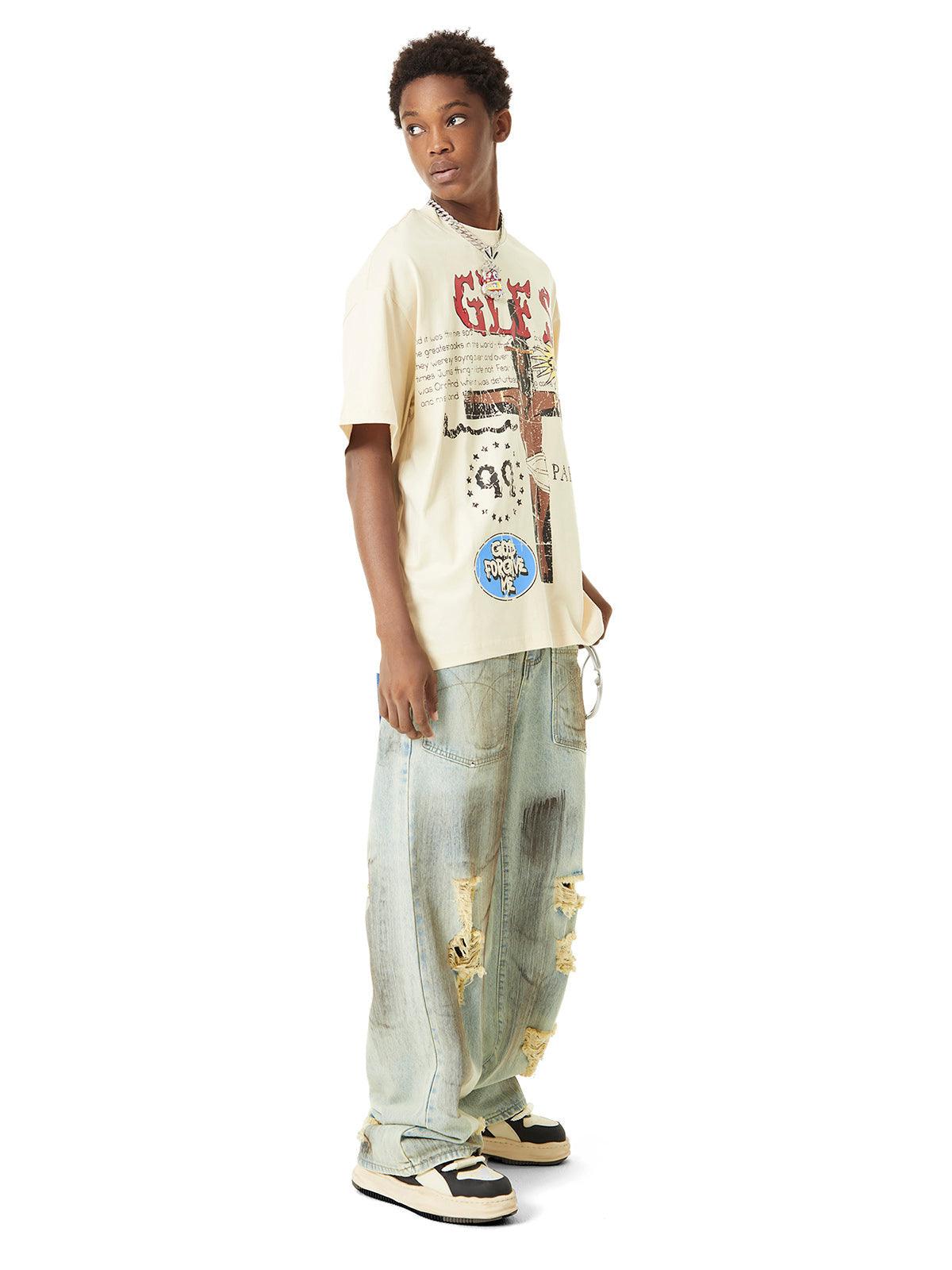 Sneakerhub Retro Washed Reverse Design Hip-Hop Jeans - sneakershuborg