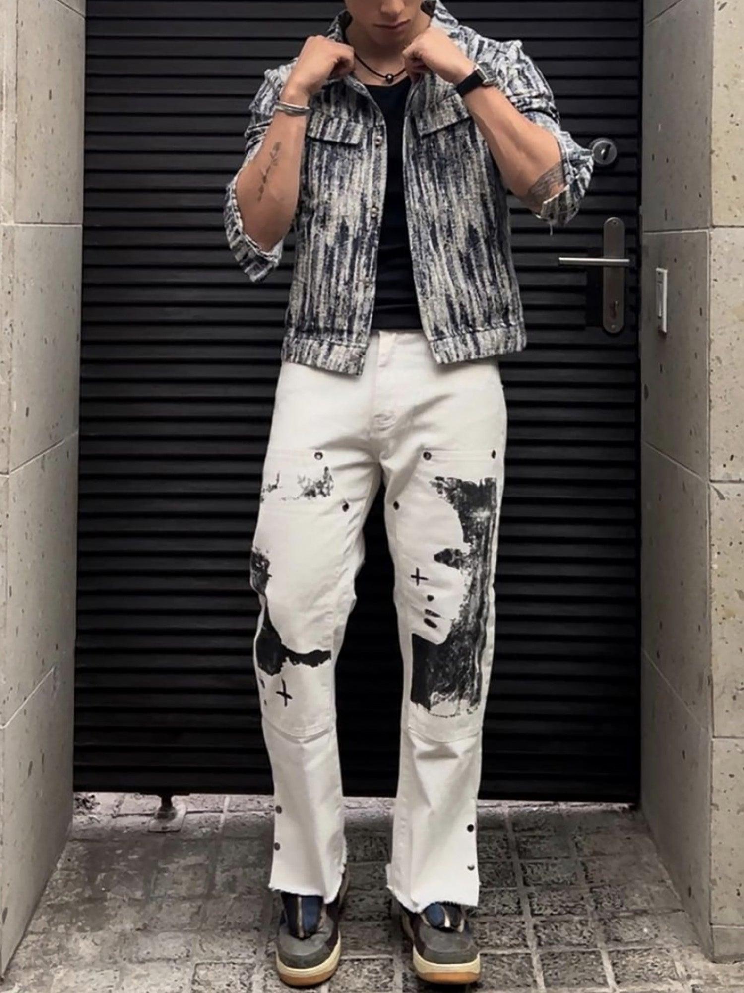 The Supermade Graffiti Print White Straight Jeans -1184 - sneakershuborg