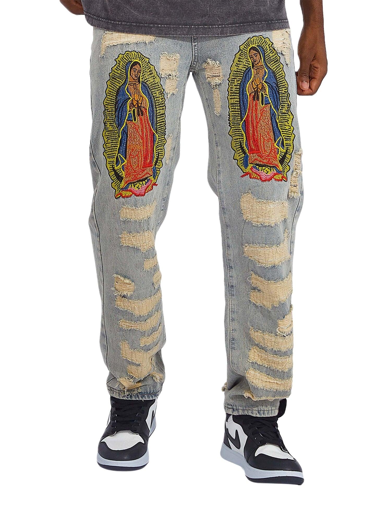 Sneakerhub American Street Style Ripped Embroidered Jeans - 1617 - sneakershuborg