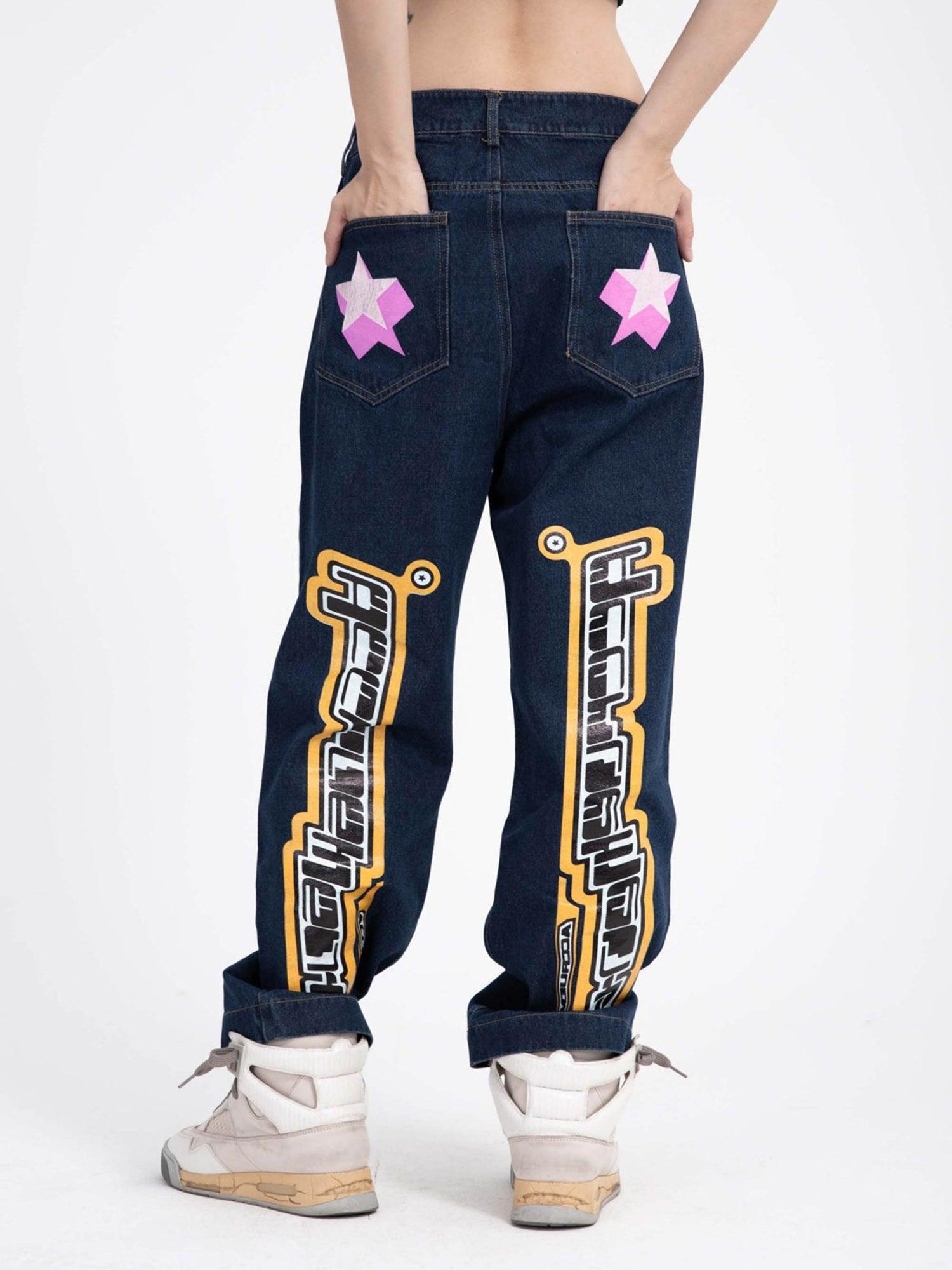 Sneakerhub Star Letter Print Jeans - 1594 - sneakershuborg