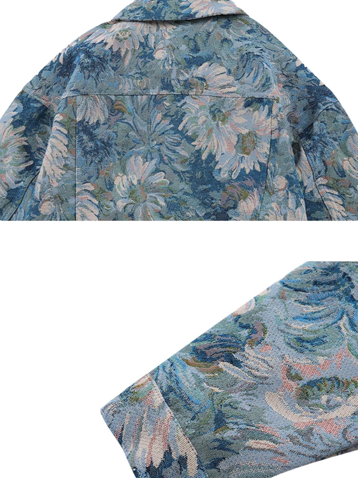 Sneakerhub Oil Painting Jacquard Flower Denim Jacket -1286 - sneakershuborg