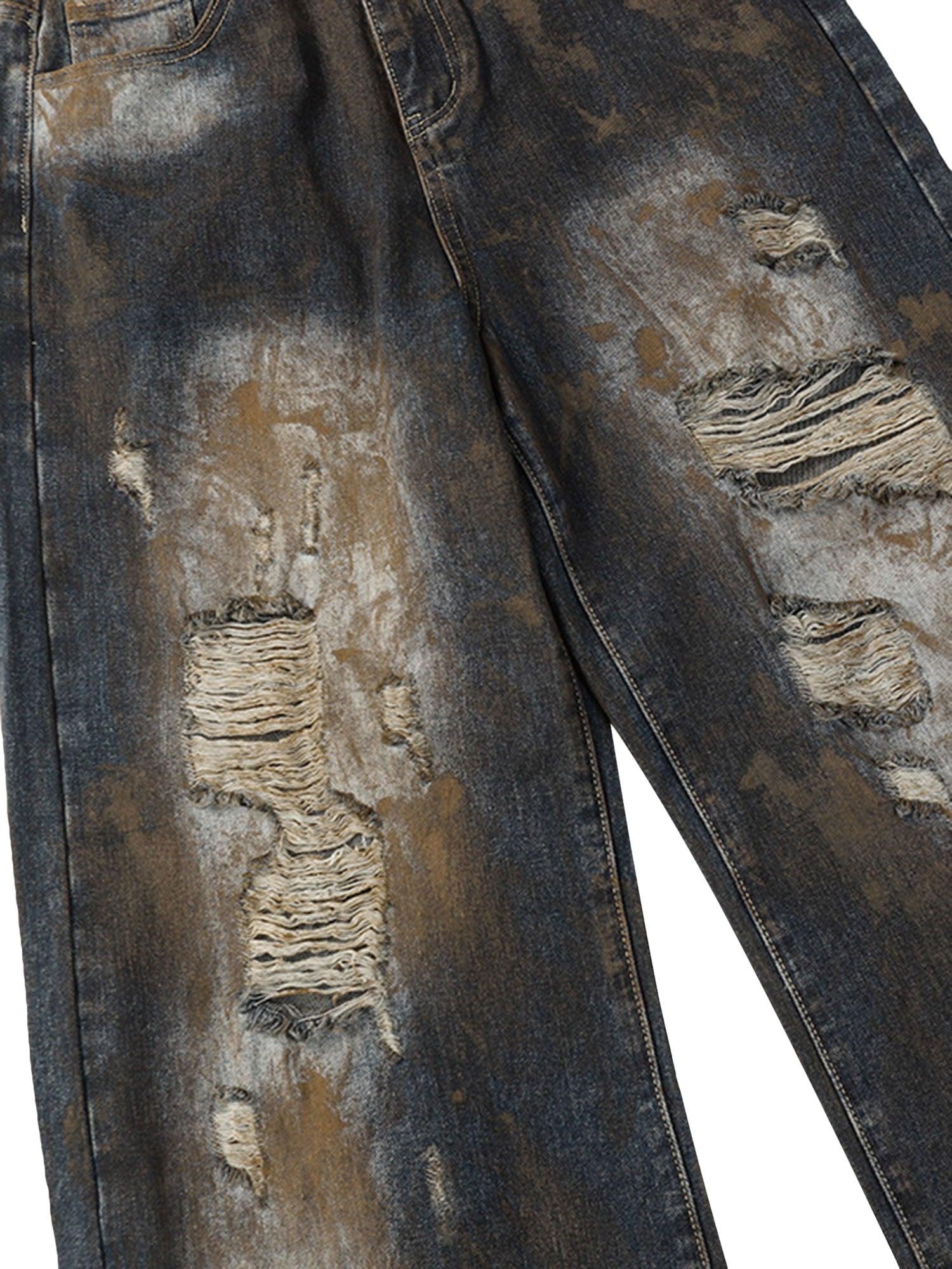 Heavy Duty Ripped Washed Straight Jeans - sneakershuborg