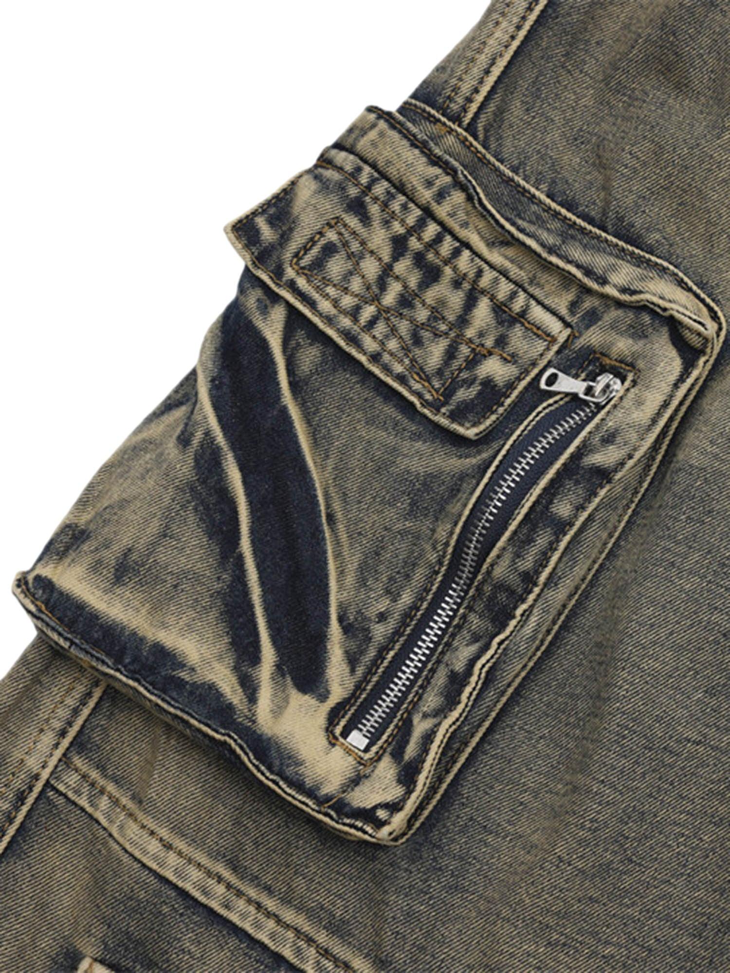 Wasteland Style Multi-pocket Washed Denim Jeans - sneakershuborg