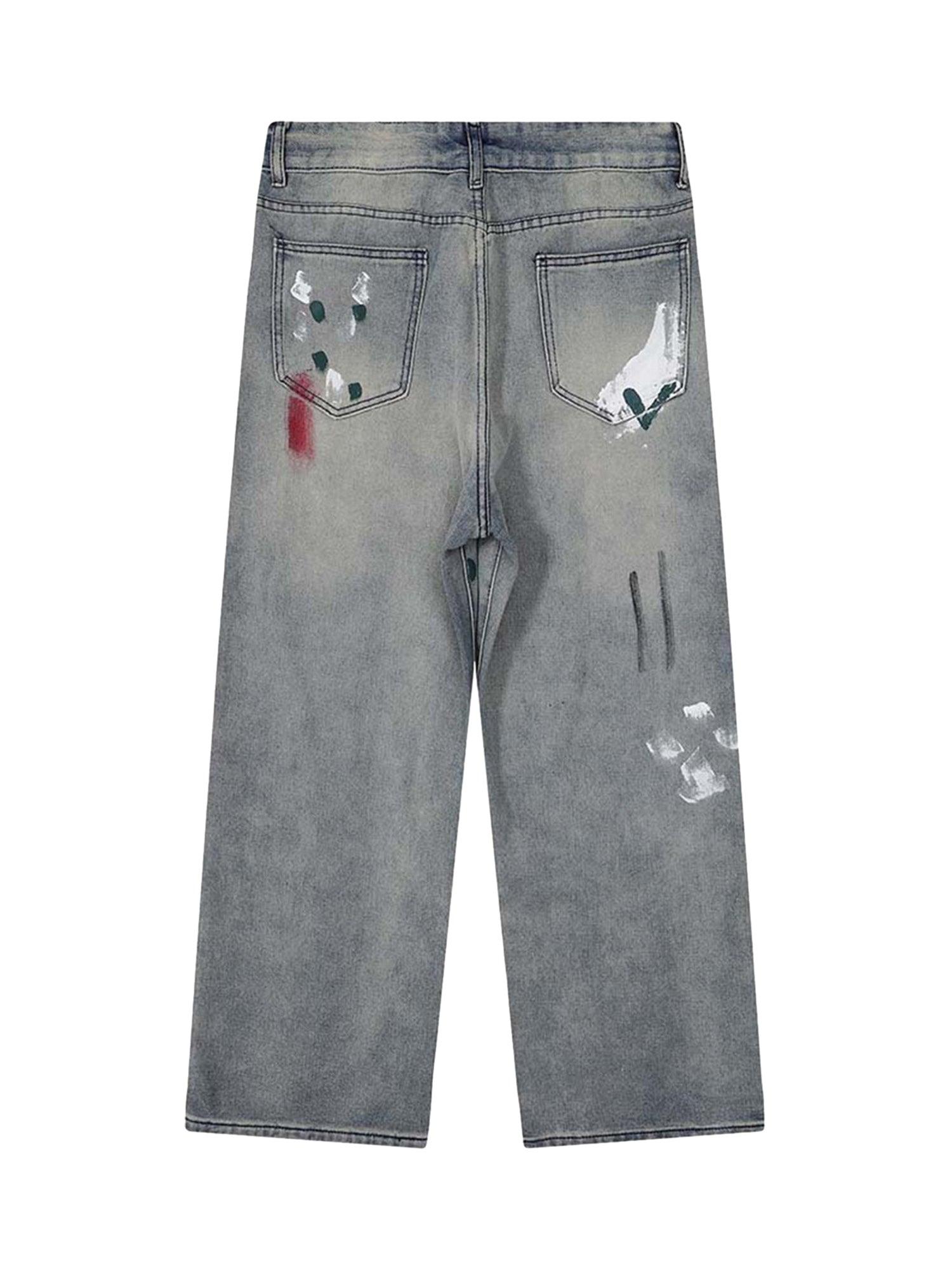 Sneakerhub Vintage Ink Splash Washed And Distressed Jeans - sneakershuborg