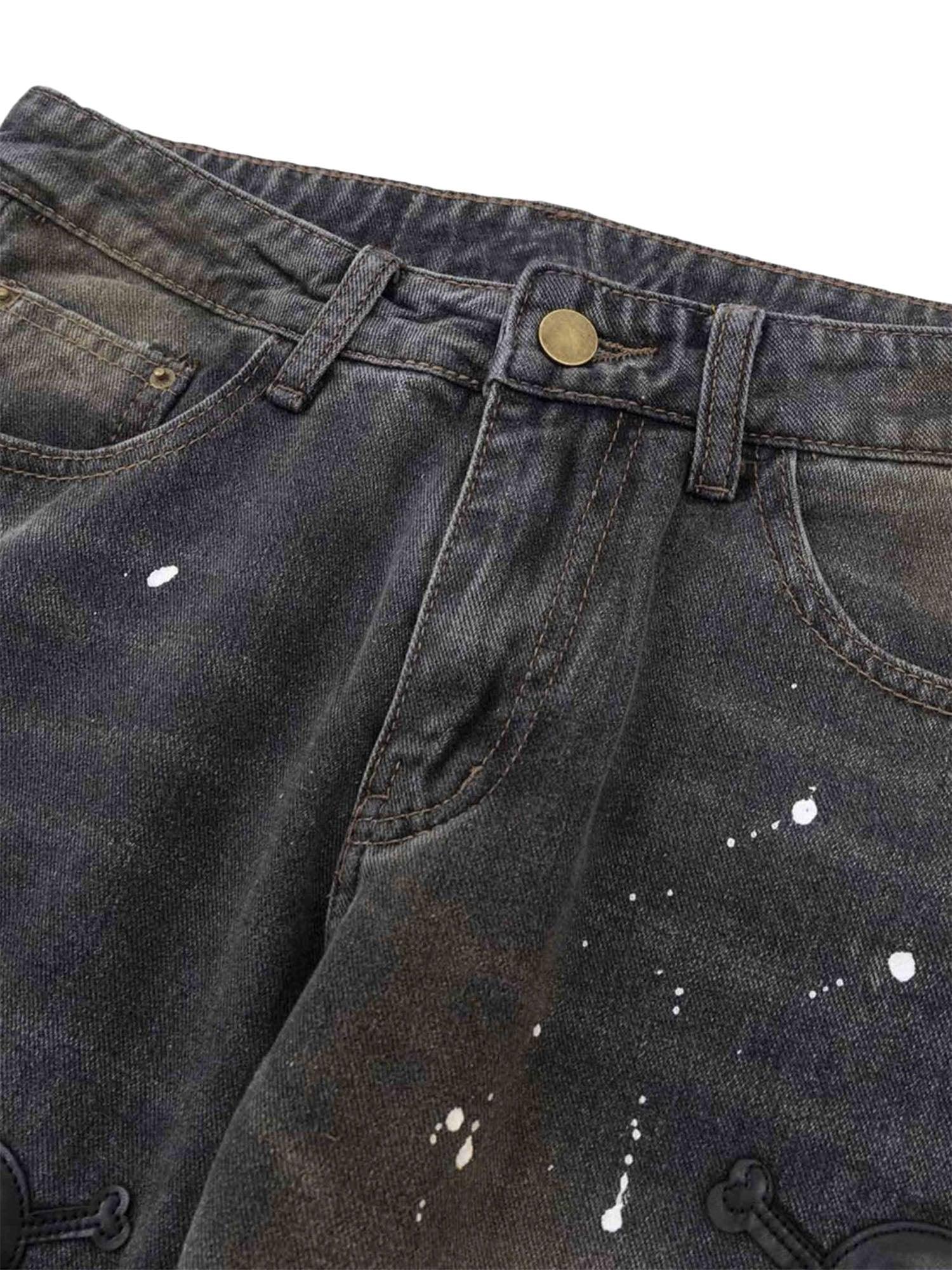 Sneakerhub Leather Skull Splash Ink Micro-flared Jeans - sneakershuborg