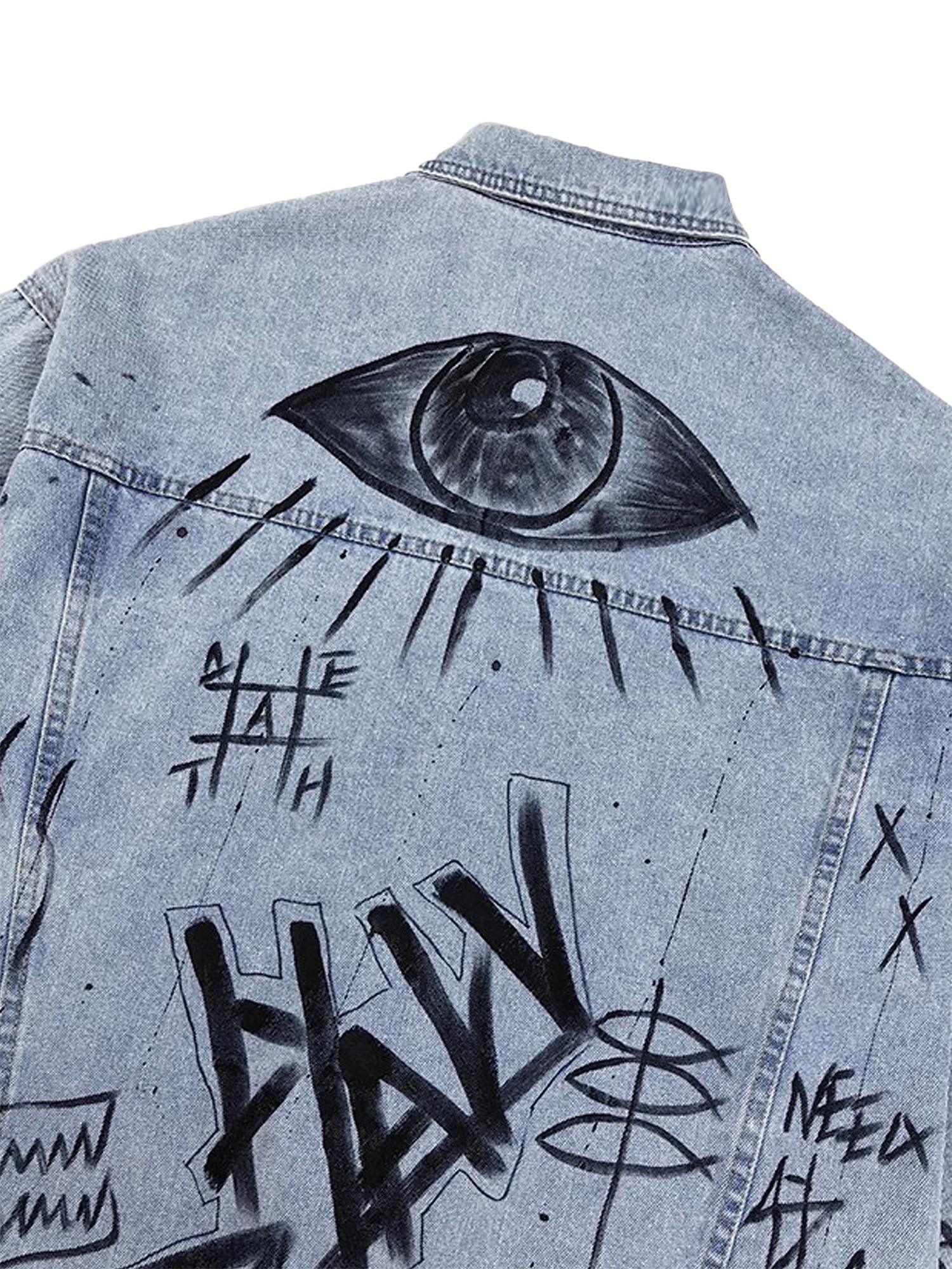 Retro Hand-painted Washed Graffiti Denim Jacket - sneakershuborg