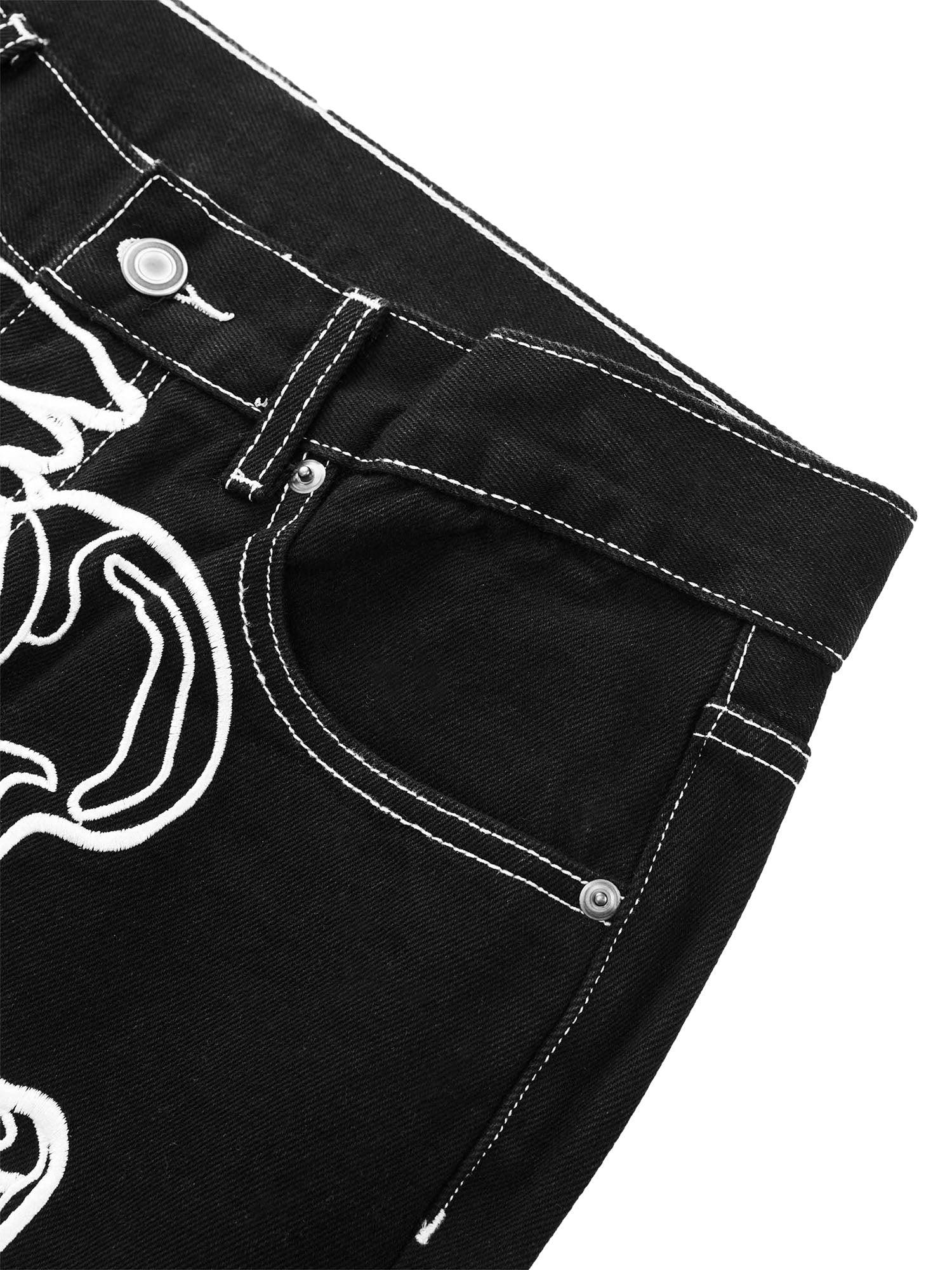 Sneakerhub Hip Hop Bones Embroidered Jeans - 1859 - sneakershuborg