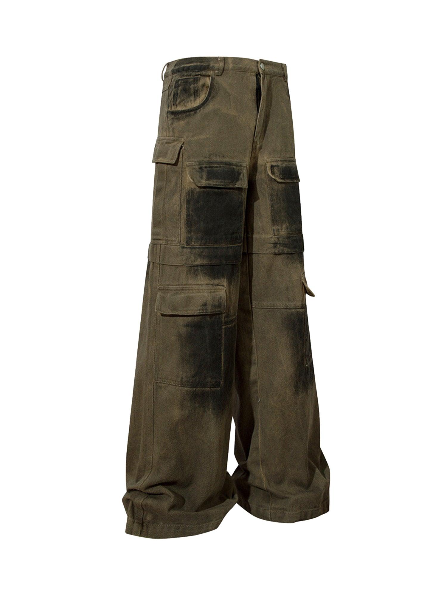 Heavy-duty Spray-painted Distressed Denim Overalls - 2106 - sneakershuborg