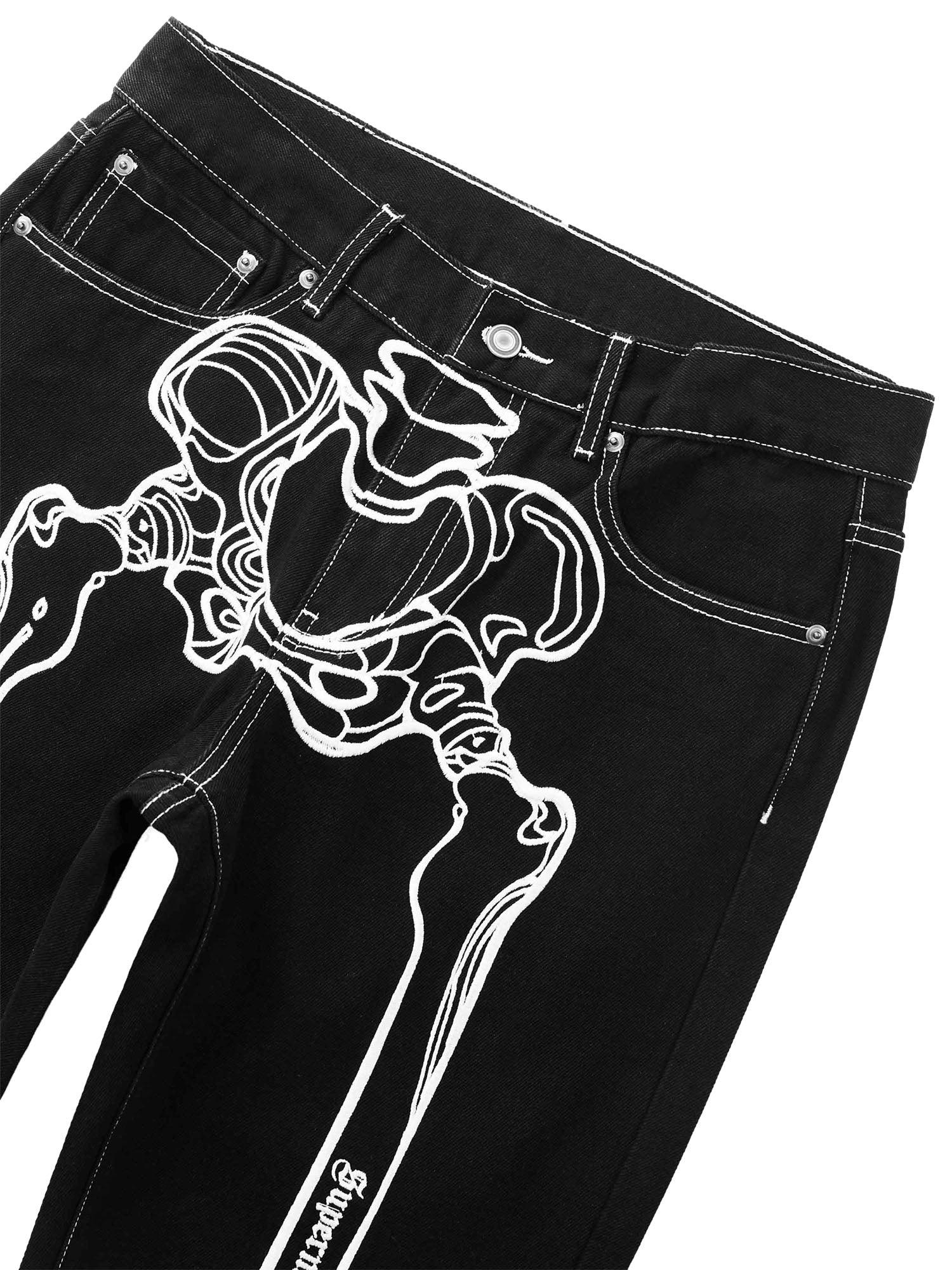 Sneakerhub Hip Hop Bones Embroidered Jeans - 1859 - sneakershuborg