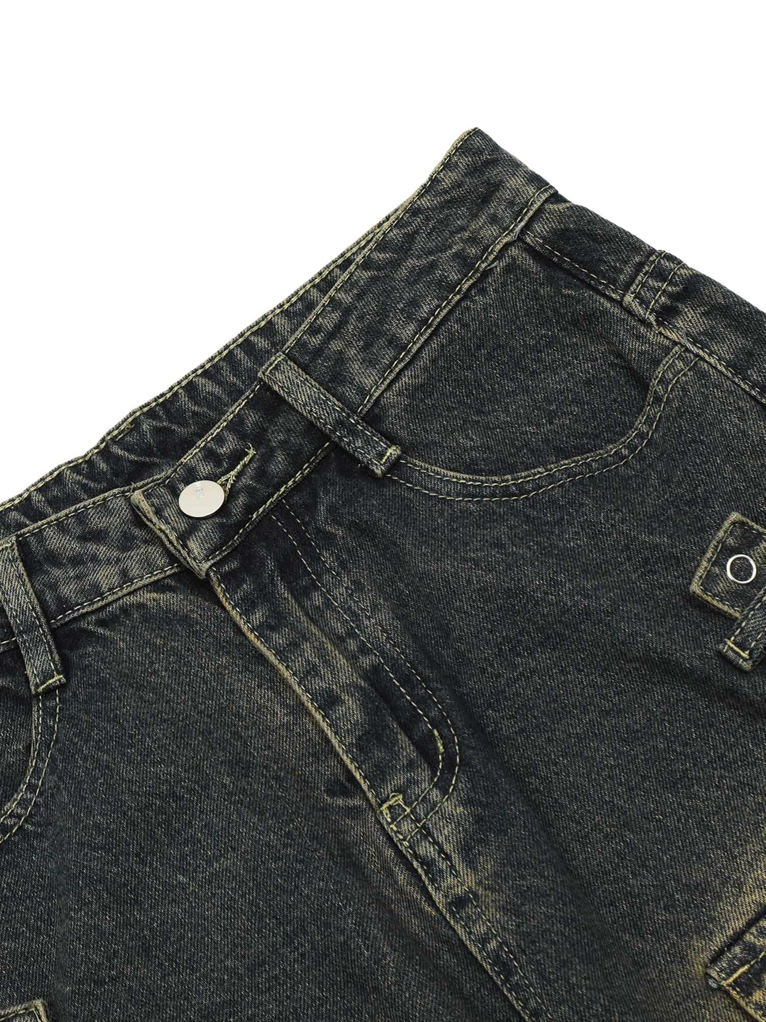 Sneakerhub Vintage Washed Web Rivets Hip-Hop Jeans - sneakershuborg