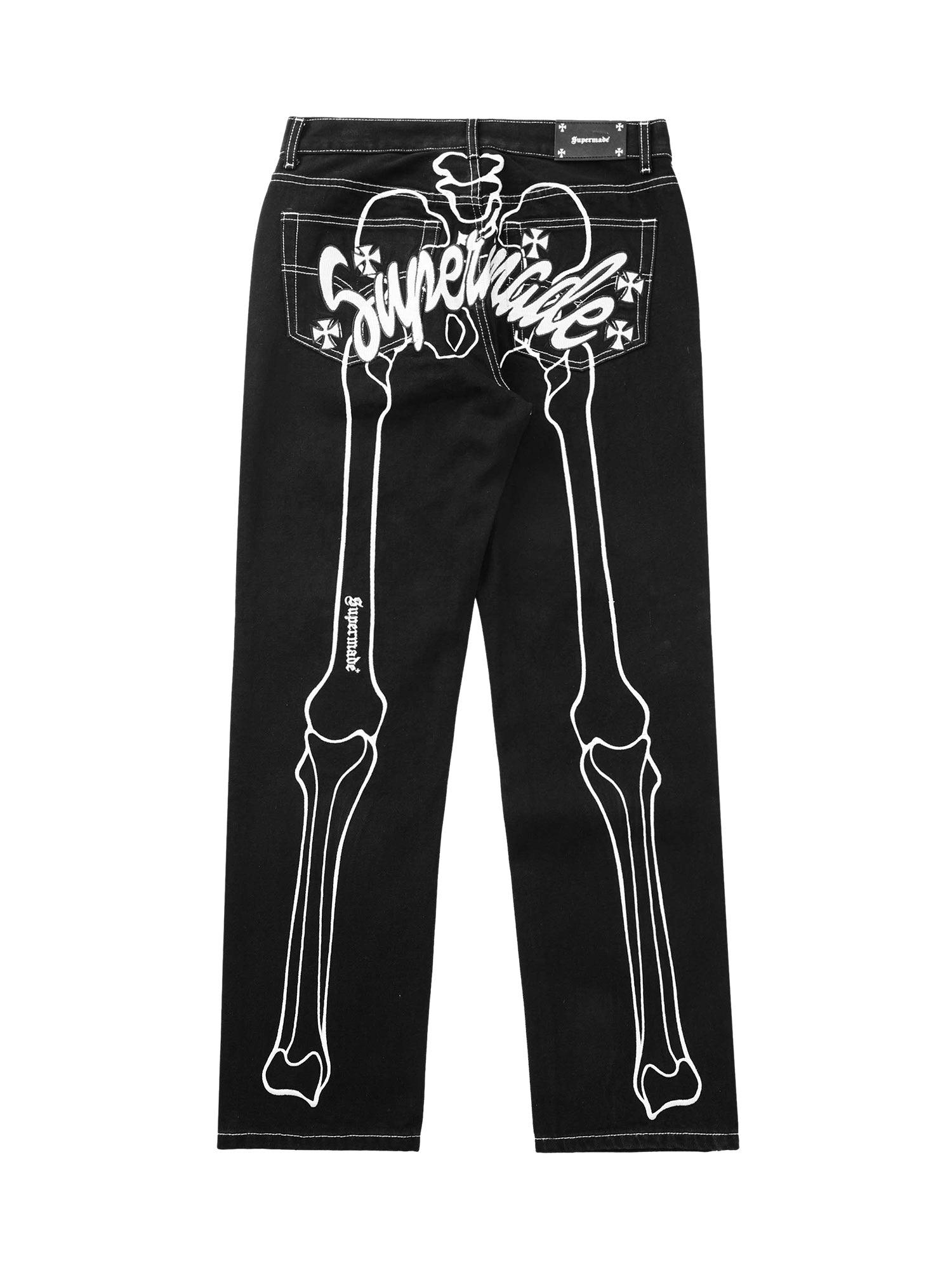 Sneakerhub Hip Hop Bones Embroidered Jeans - 1859 - sneakershuborg