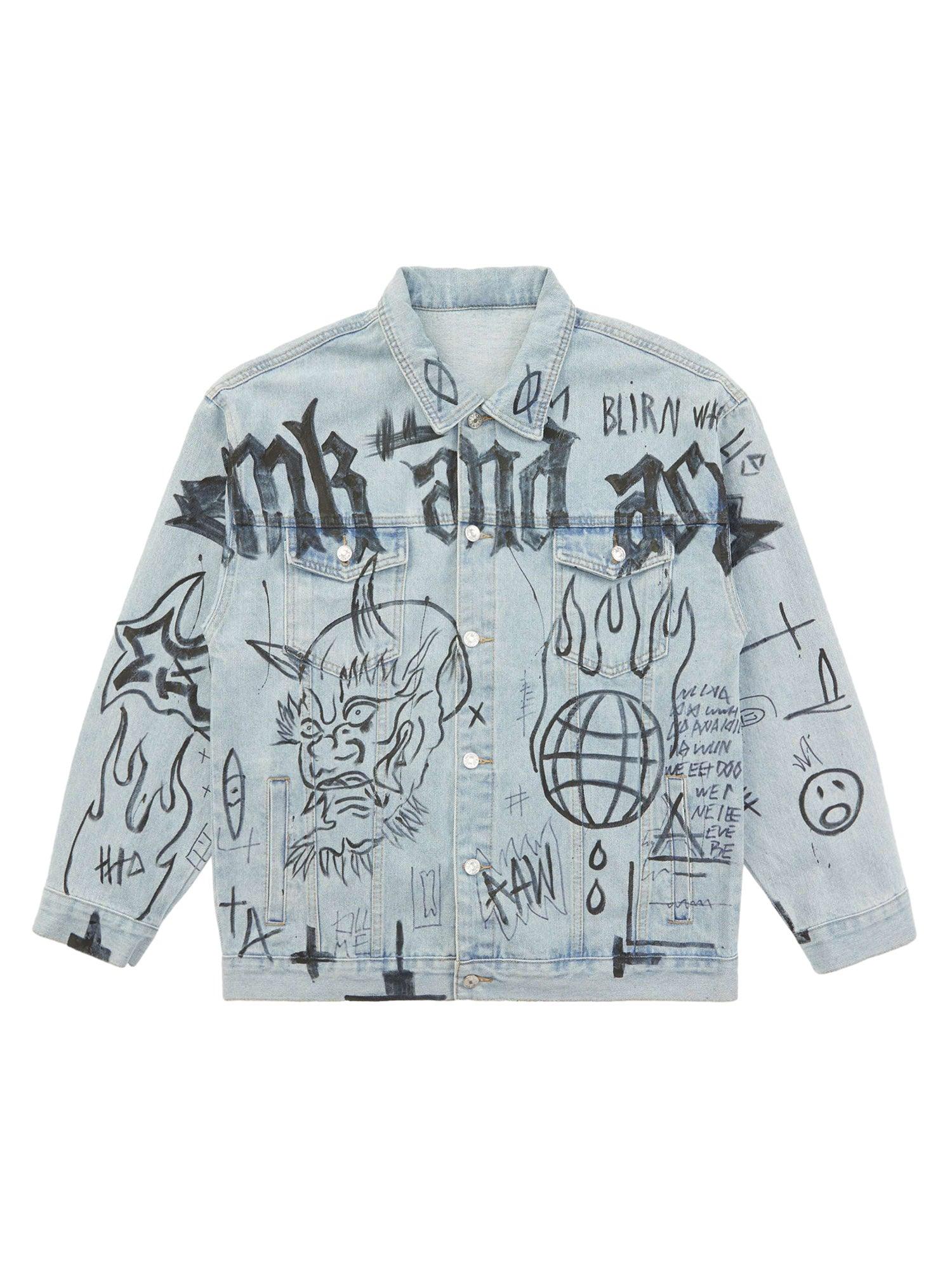 High Street Graffiti Hand Painted Washed Denim Jacket - 1996 - sneakershuborg