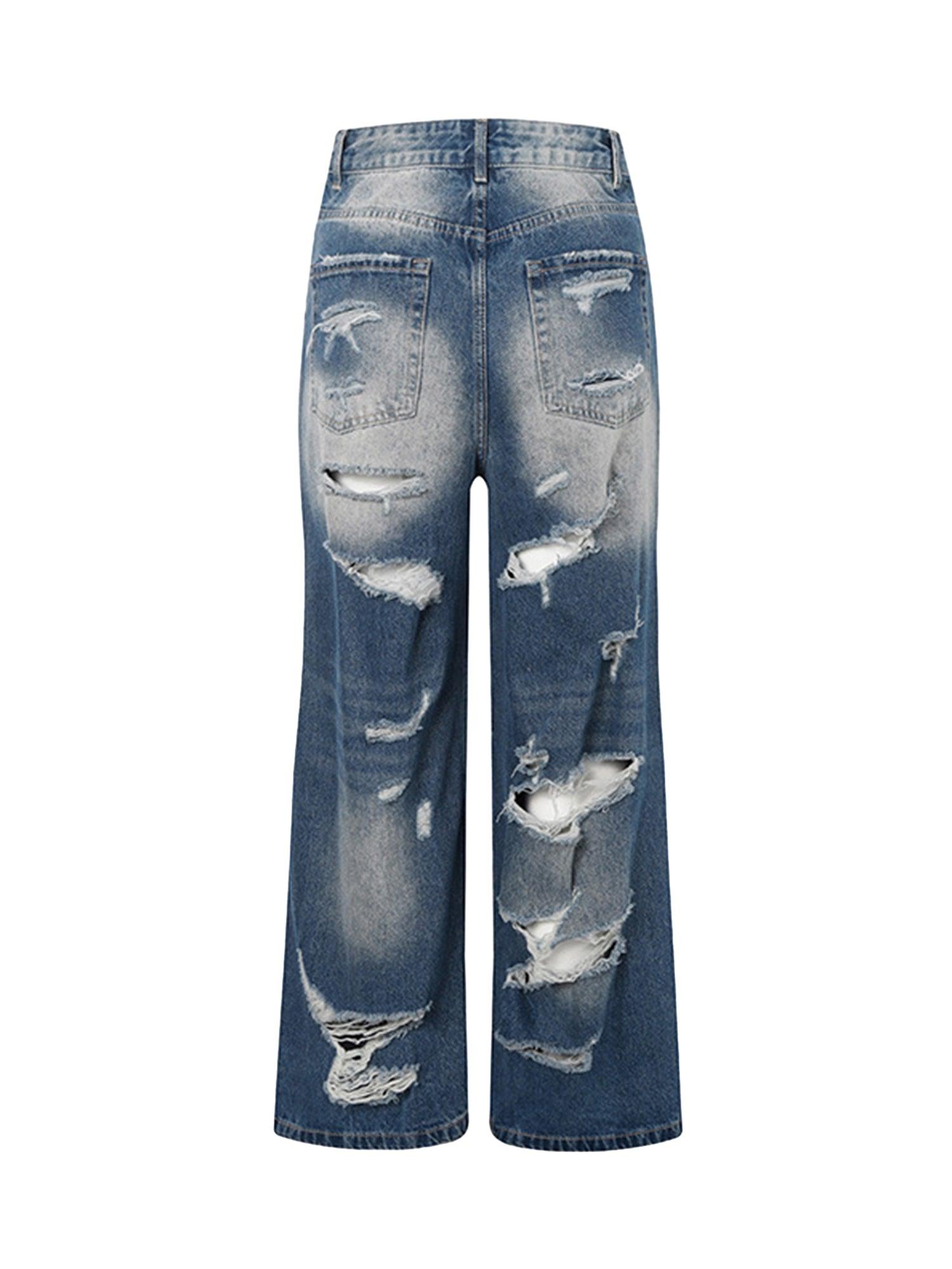 High Street Heavy Duty Ripped Washed Straight Jeans - sneakershuborg