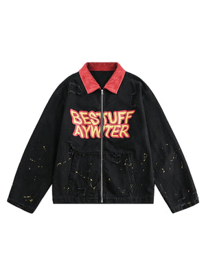 Sneakerhub Retro Patchwork Letter Denim Jacket - 2117 - sneakershuborg