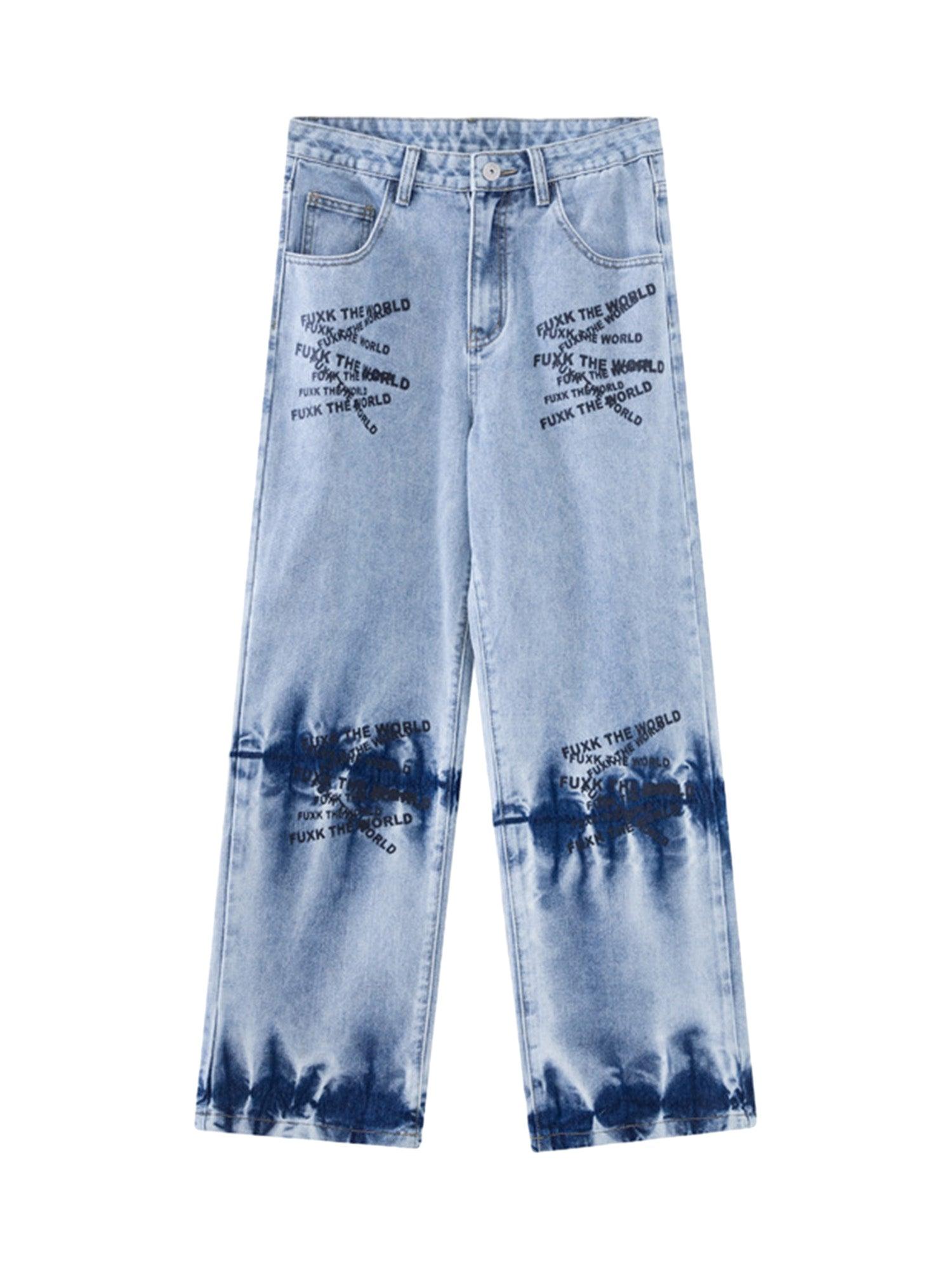 Niche Design Letter Embroidered Tie-dye Gradient Jeans - sneakershuborg