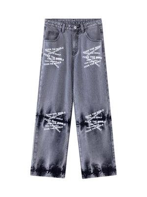 Niche Design Letter Embroidered Tie-dye Gradient Jeans - sneakershuborg