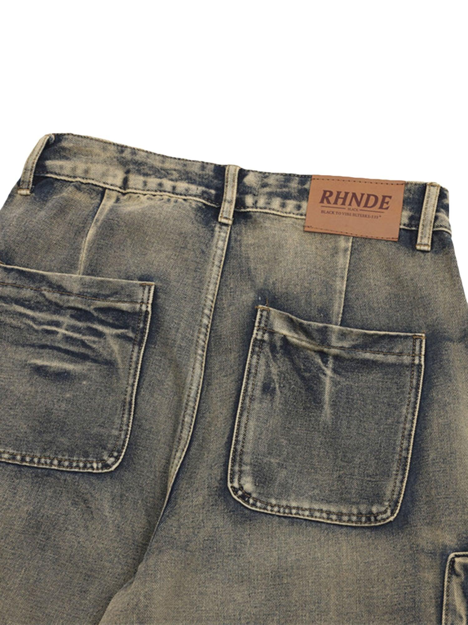 Wasteland Style Multi-pocket Washed Denim Jeans - sneakershuborg