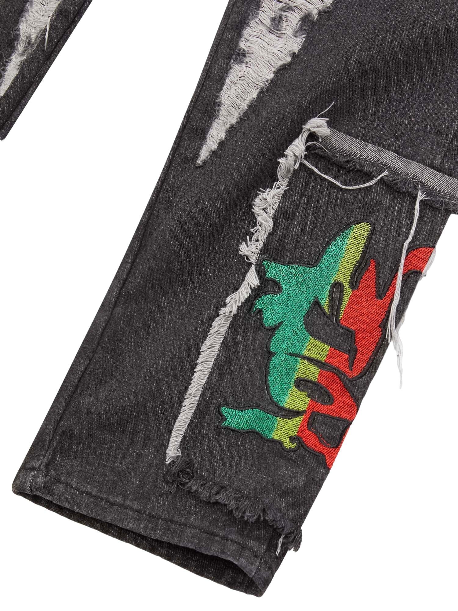 Sneakerhub Destruction Brushed Hip Hop Embroidered Jeans - sneakershuborg