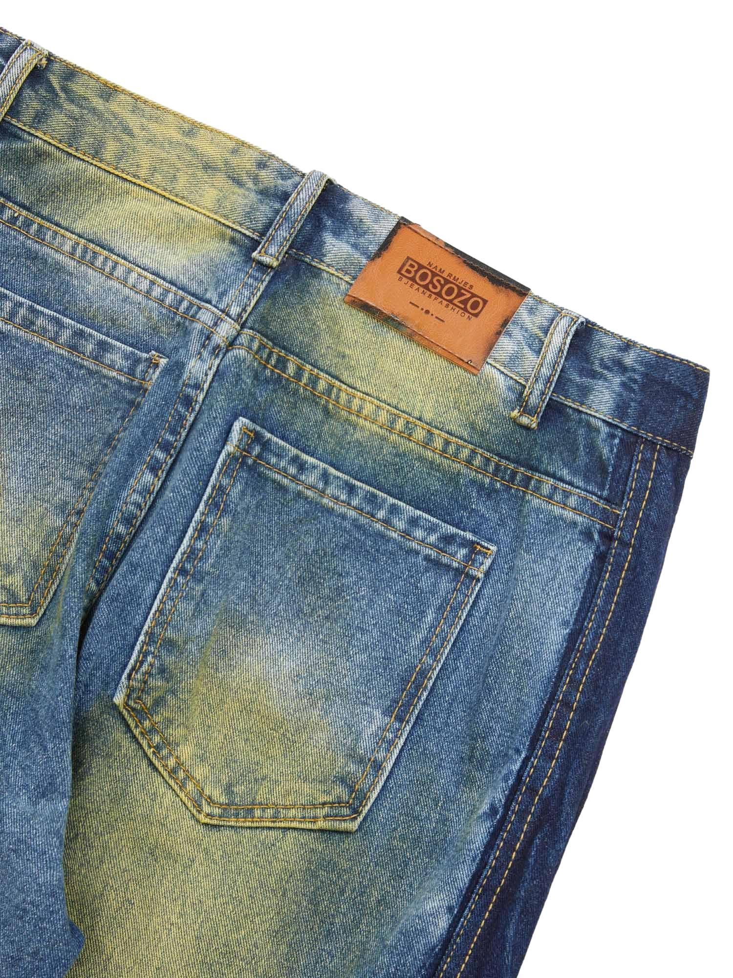 Sneakerhub Hip-hop Washed Distressed Loose Spray-dyed Jeans - sneakershuborg