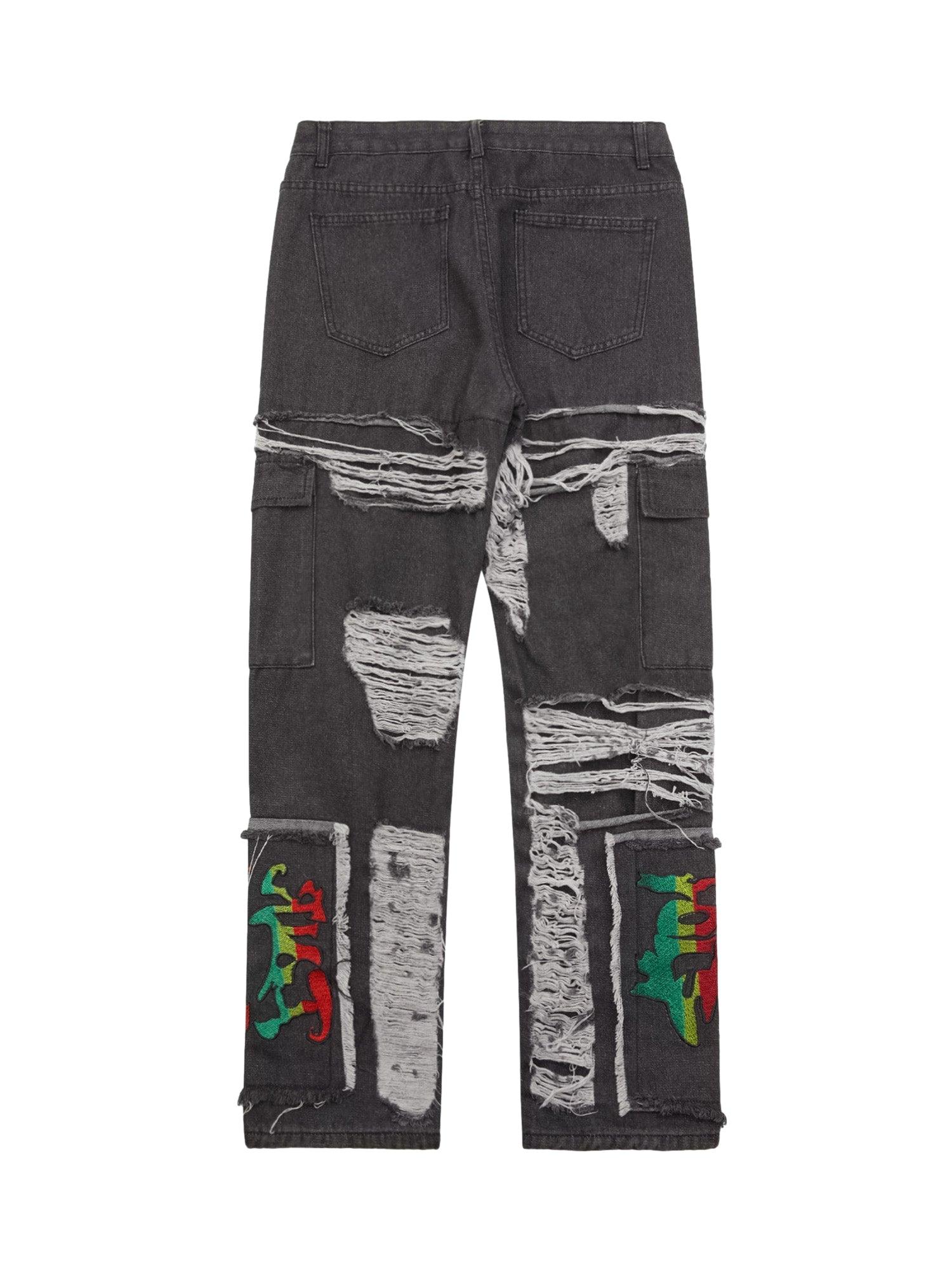 Sneakerhub Destruction Brushed Hip Hop Embroidered Jeans - sneakershuborg