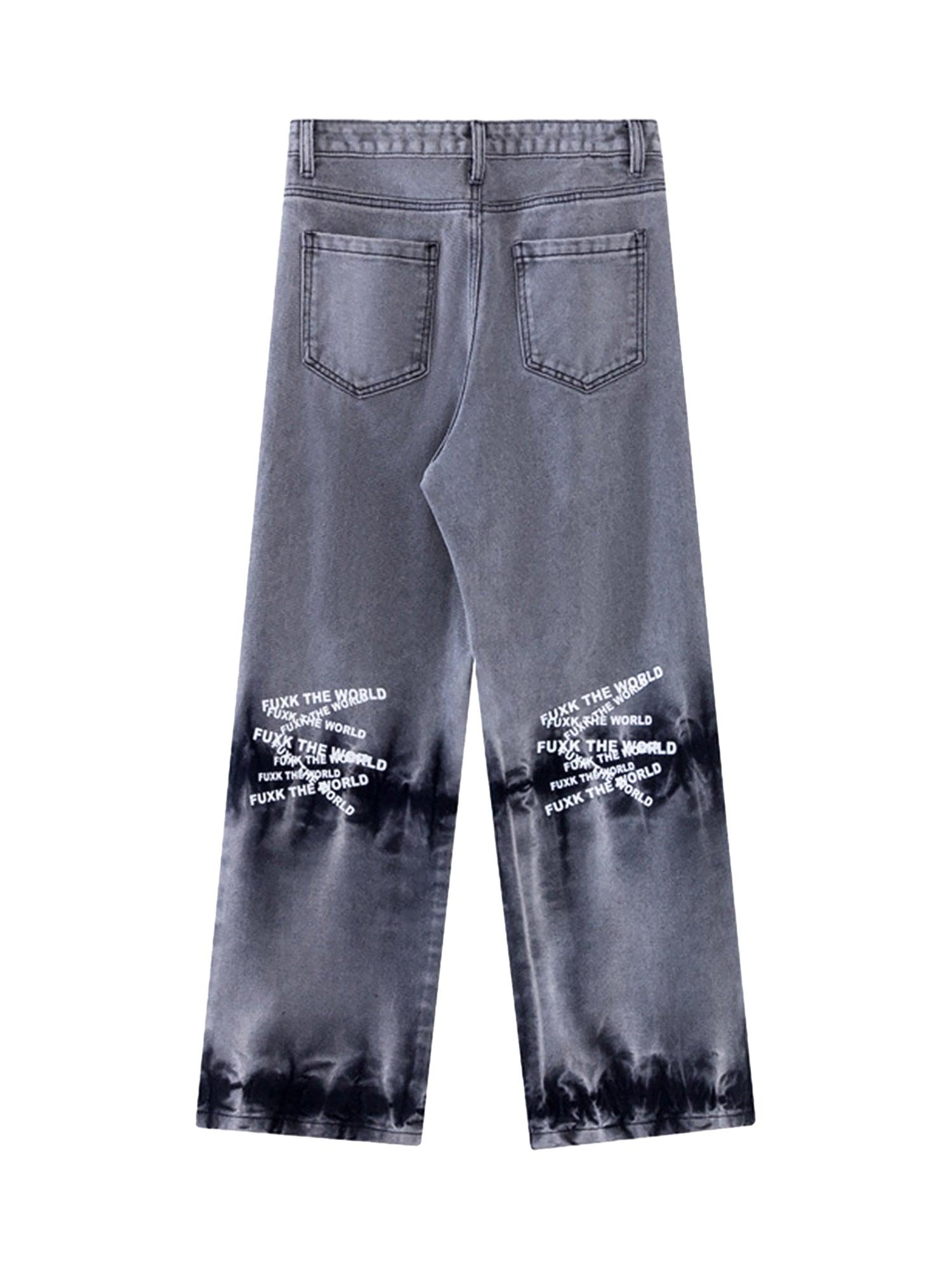 Niche Design Letter Embroidered Tie-dye Gradient Jeans - sneakershuborg