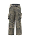 Wasteland Style Multi-pocket Washed Denim Jeans - sneakershuborg