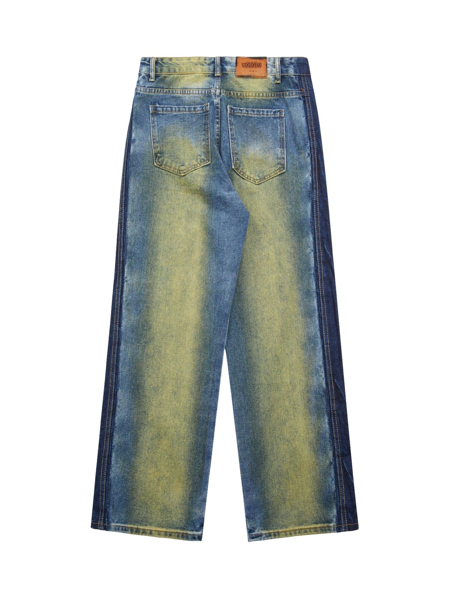 Sneakerhub Hip-hop Washed Distressed Loose Spray-dyed Jeans - sneakershuborg