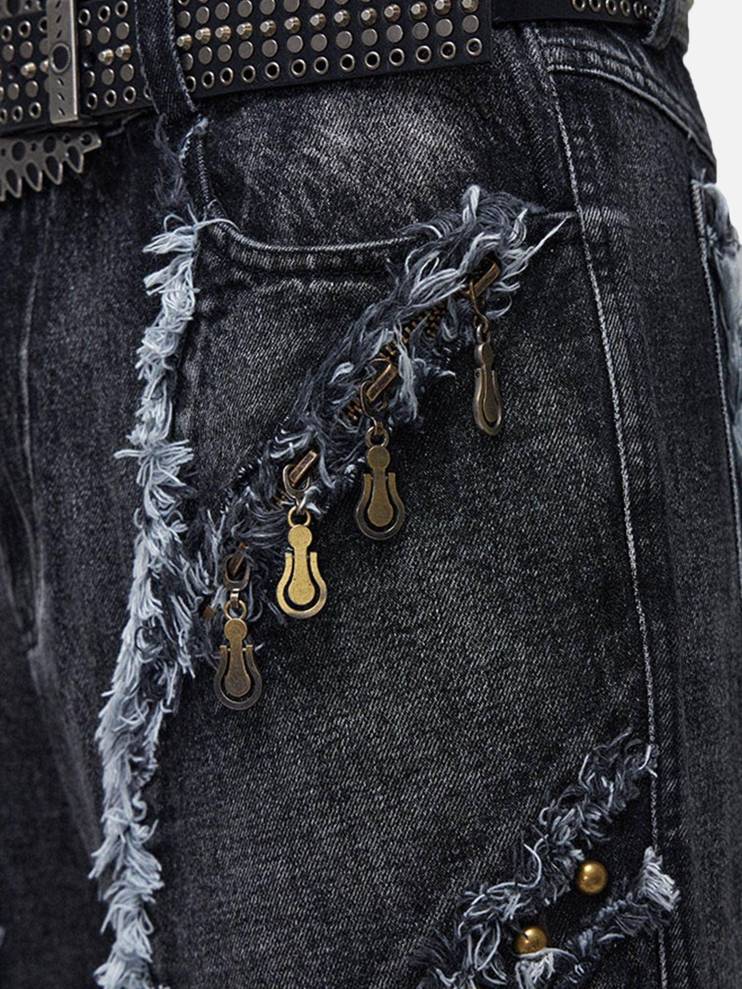 Retro Multi-Pull Washed Distressed Tassel Jeans - 2097 - sneakershuborg