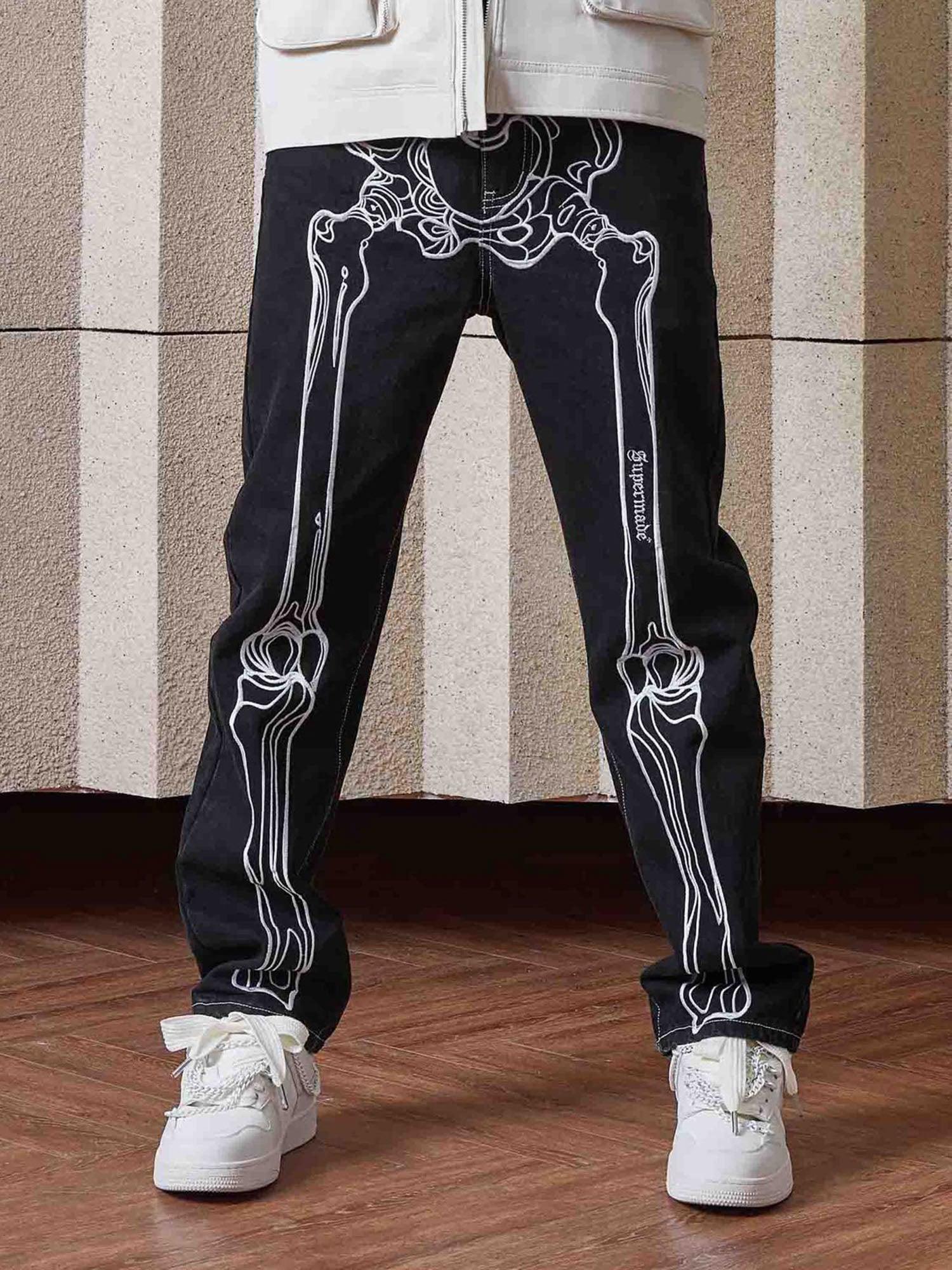 Sneakerhub Hip Hop Bones Embroidered Jeans - 1859 - sneakershuborg