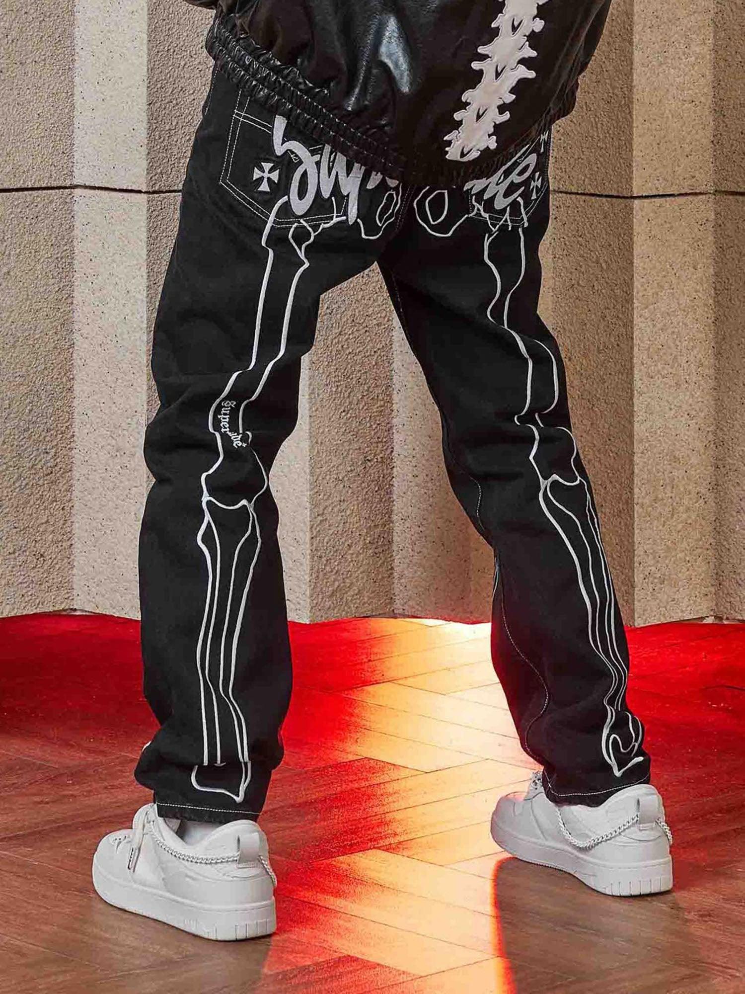 Sneakerhub Hip Hop Bones Embroidered Jeans - 1859 - sneakershuborg