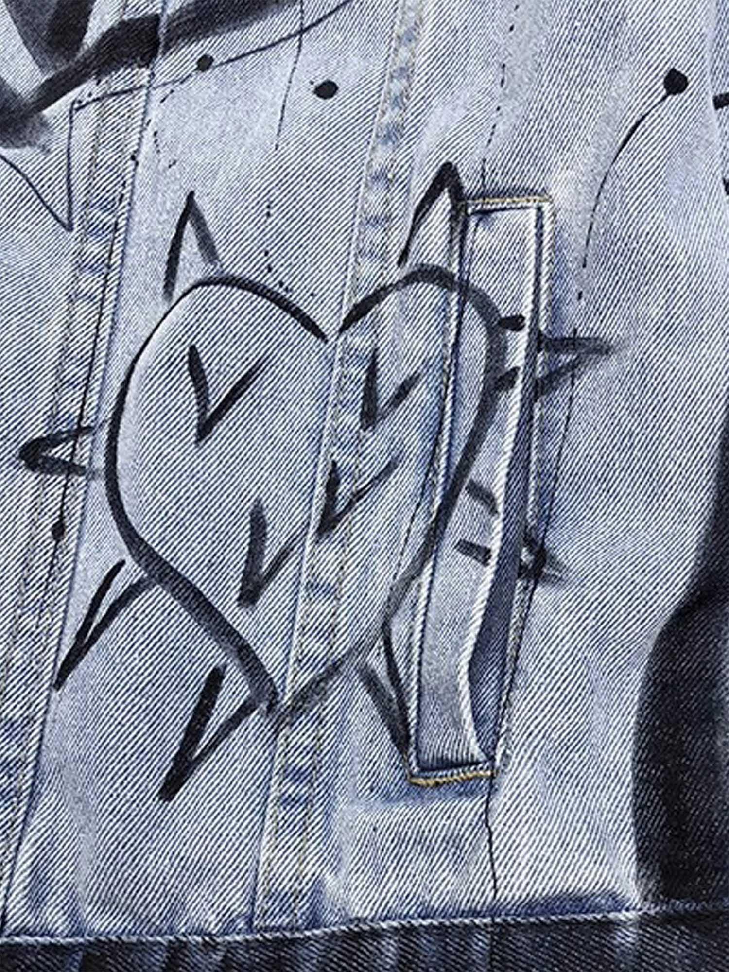 Retro Hand-painted Washed Graffiti Denim Jacket - sneakershuborg