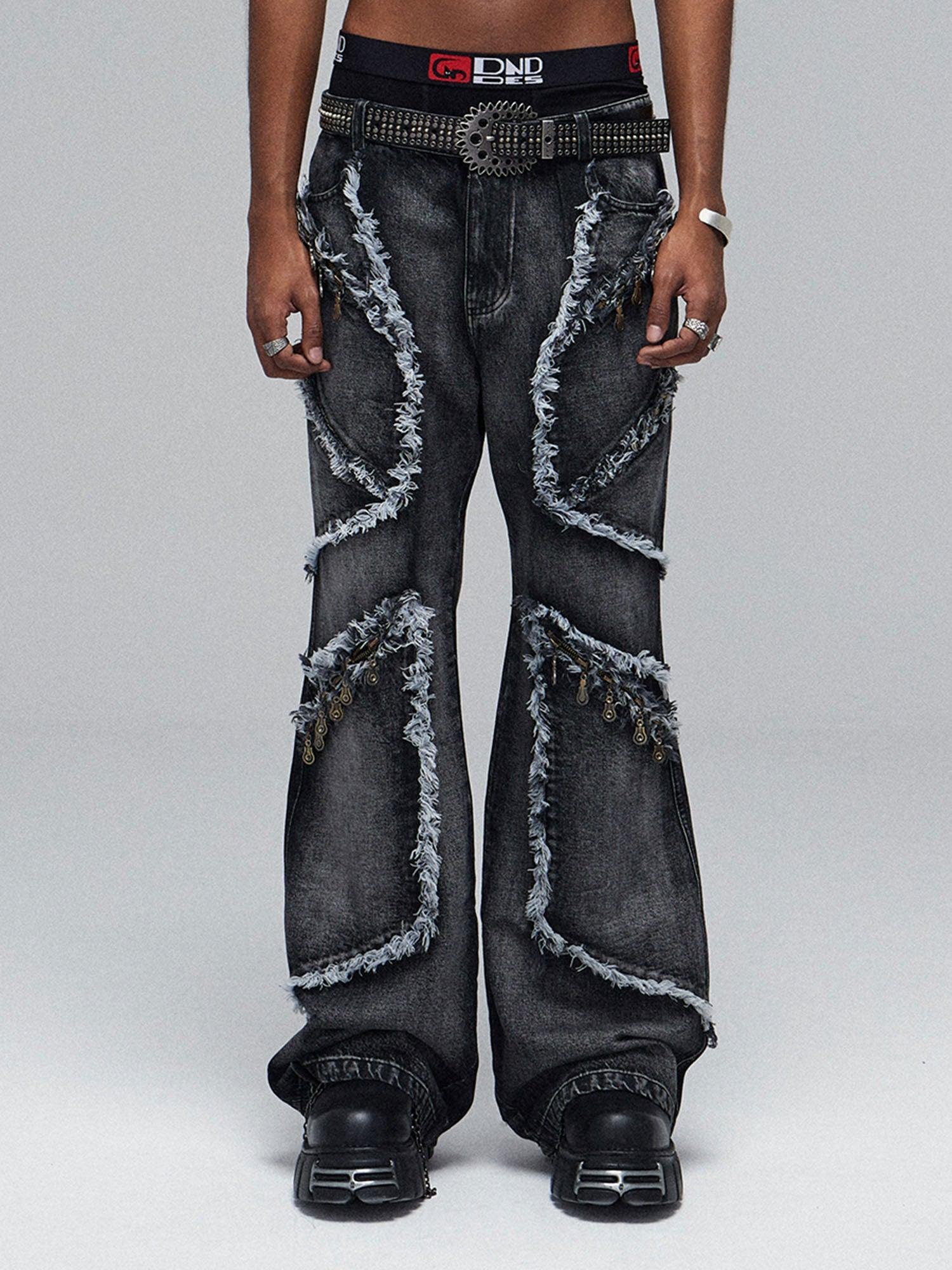 Retro Multi-Pull Washed Distressed Tassel Jeans - 2097 - sneakershuborg