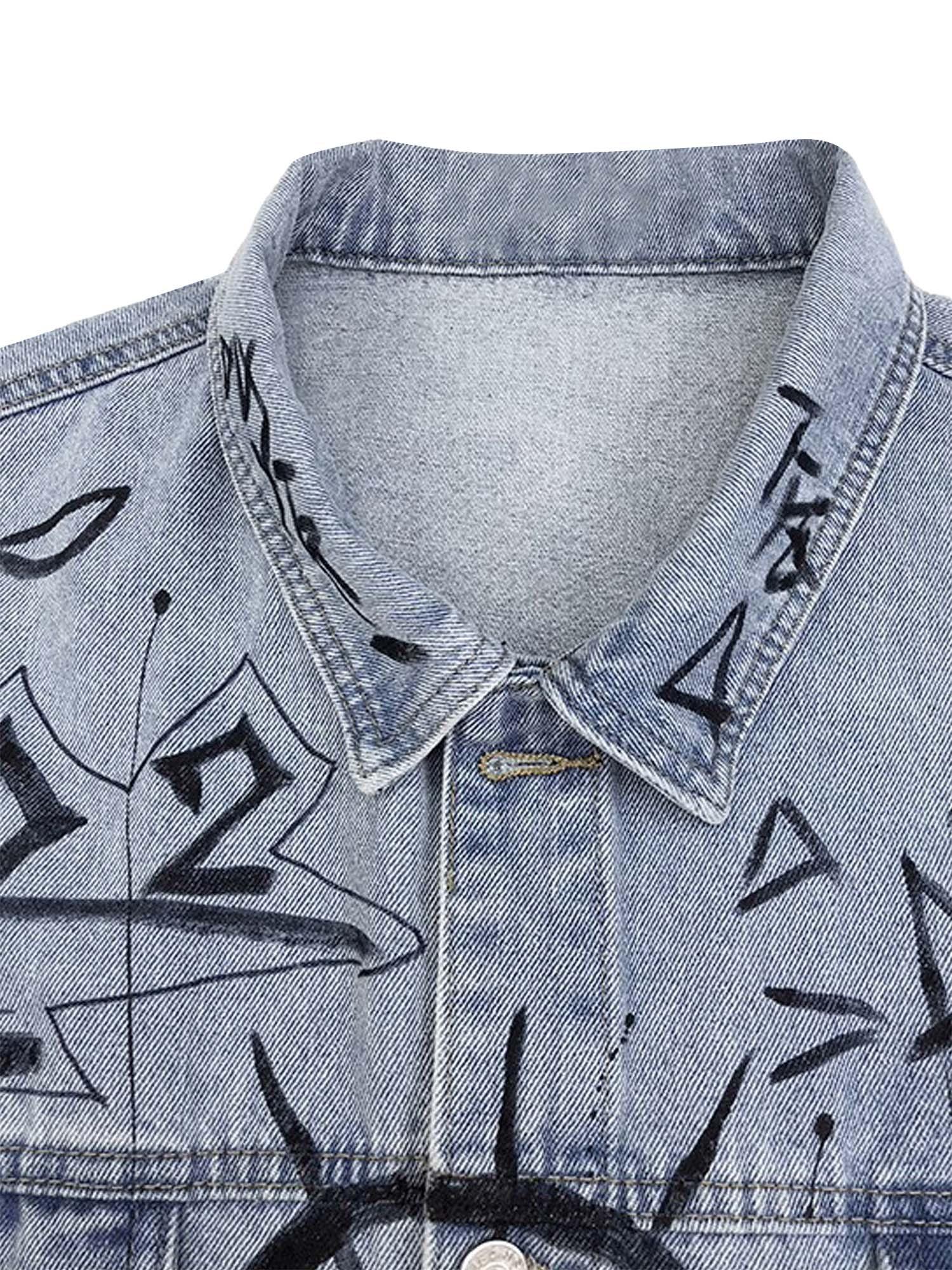 Retro Hand-painted Washed Graffiti Denim Jacket - sneakershuborg