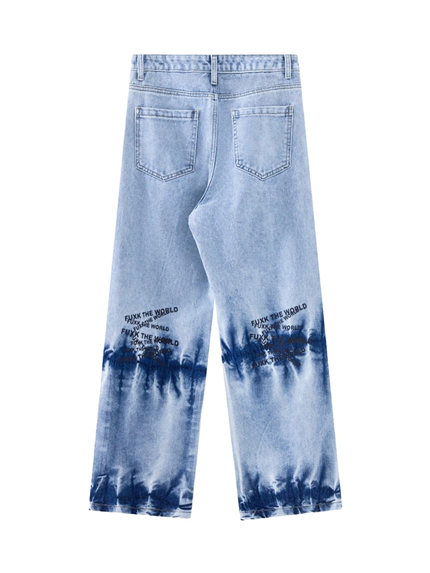 Niche Design Letter Embroidered Tie-dye Gradient Jeans - sneakershuborg