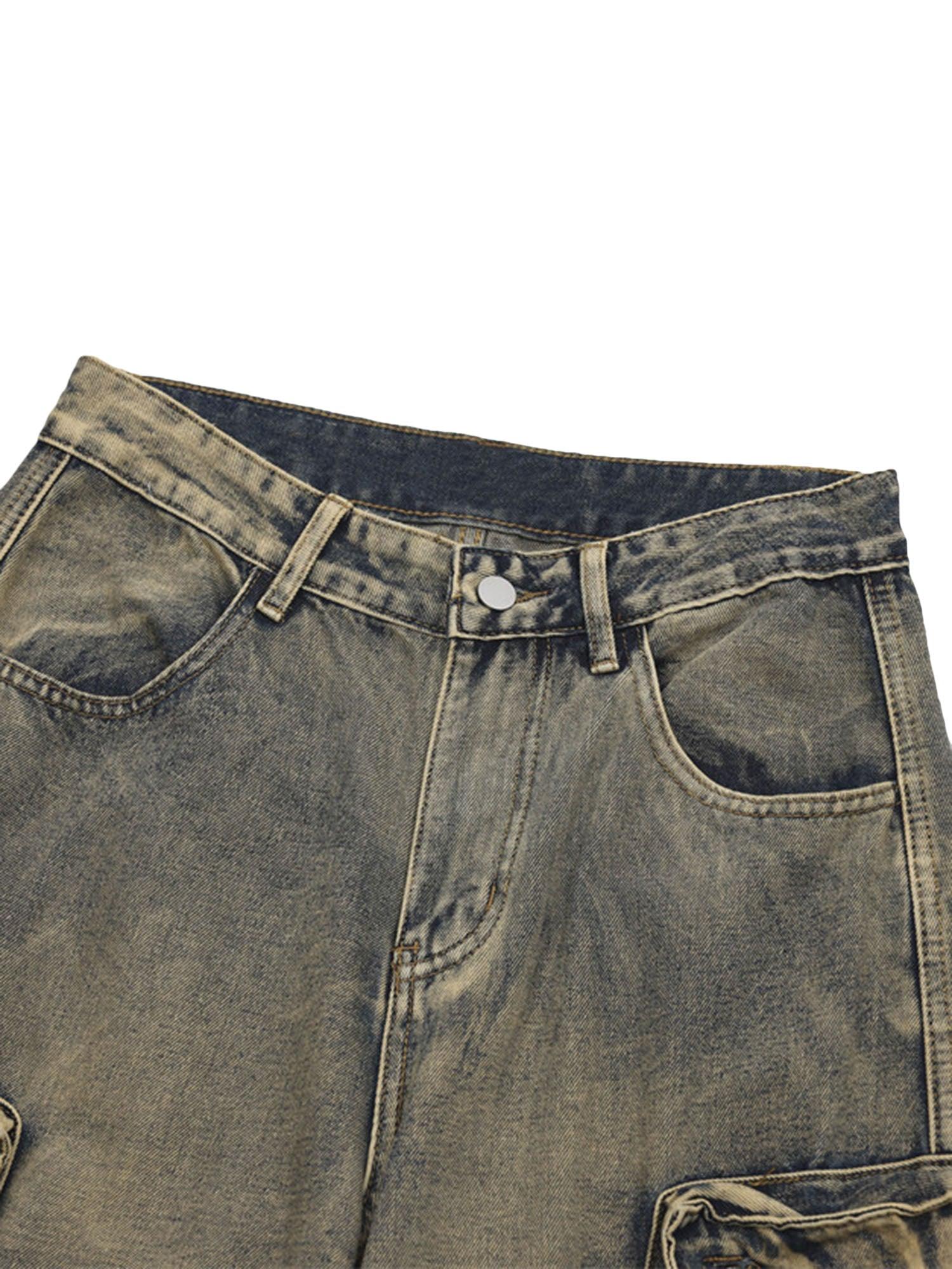 Wasteland Style Multi-pocket Washed Denim Jeans - sneakershuborg